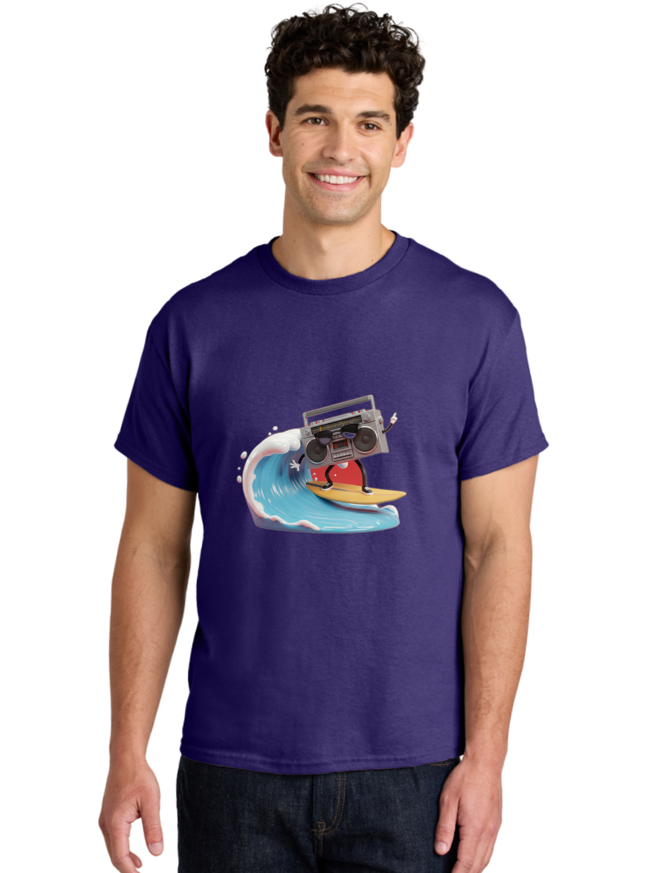 Boombox-Surfing-Wave Men'S Graphic Tee, 100% Cotton, Comfortable Casual Summer Wear, Machine Washable, Boomer Boombox Surfing, Retro Boombox, Surfing Wave, Beach Vibes, Retro Radio, Fun Summer Activity, Cool Surfboard, Radical Wave, Baa194 16