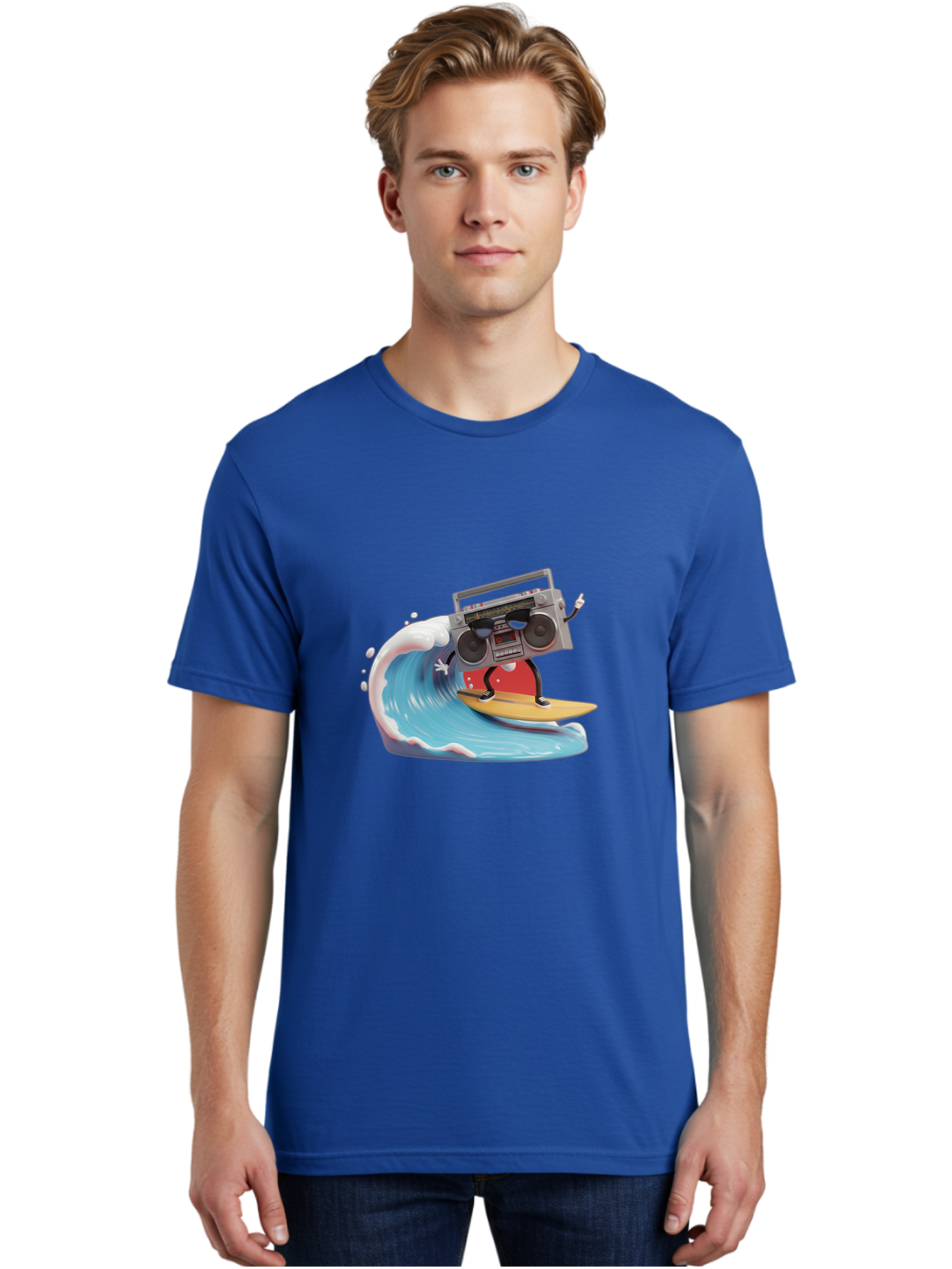 Boombox-Surfing-Wave Men'S Graphic Tee, 100% Cotton, Comfortable Casual Summer Wear, Machine Washable, Boomer Boombox Surfing, Retro Boombox, Surfing Wave, Beach Vibes, Retro Radio, Fun Summer Activity, Cool Surfboard, Radical Wave, Baa194 26