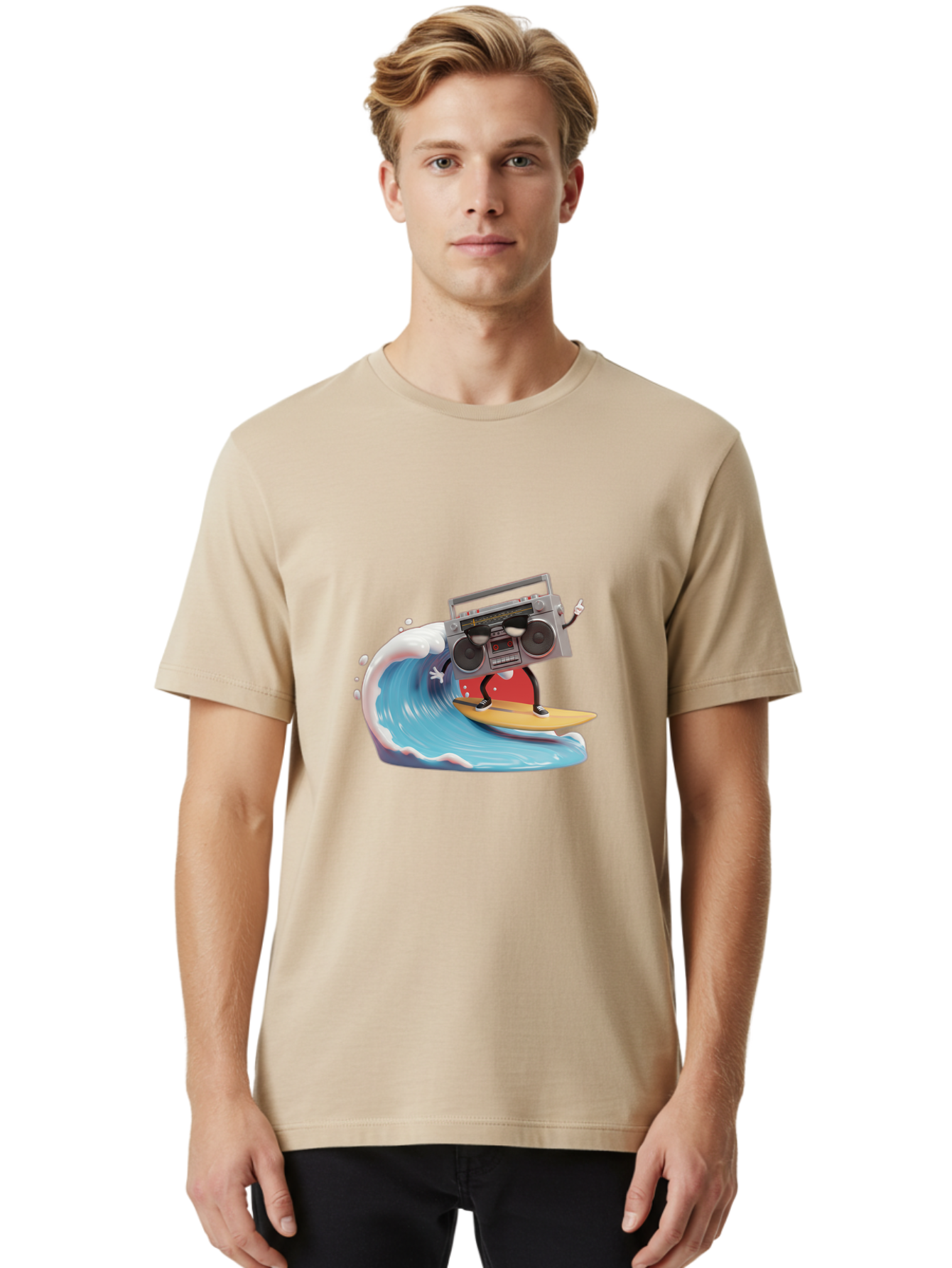 Boombox-Surfing-Wave Men'S Graphic Tee, 100% Cotton, Comfortable Casual Summer Wear, Machine Washable, Boomer Boombox Surfing, Retro Boombox, Surfing Wave, Beach Vibes, Retro Radio, Fun Summer Activity, Cool Surfboard, Radical Wave, Baa194 18