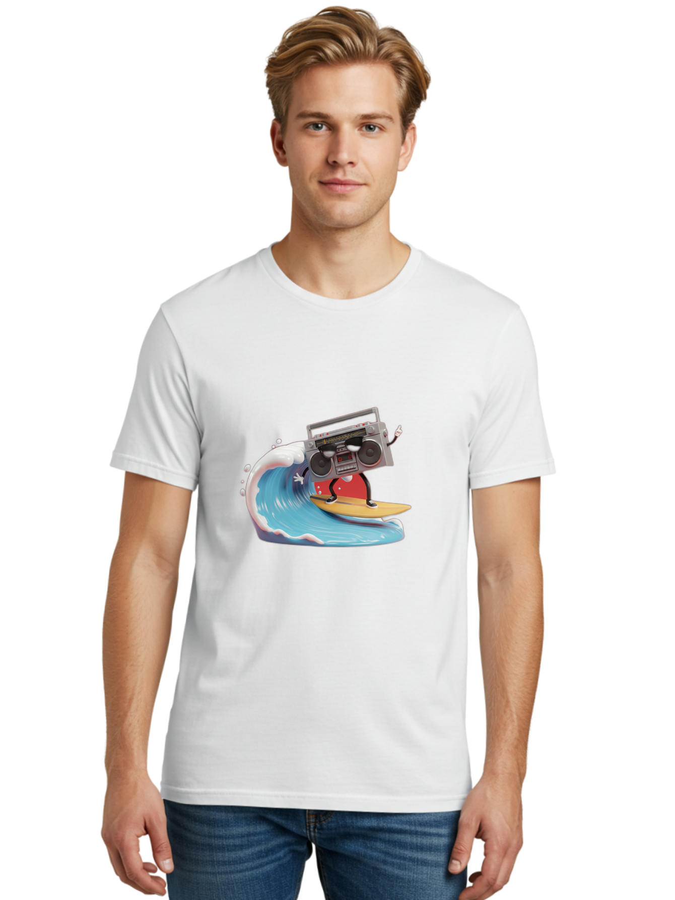 Boombox-Surfing-Wave Men'S Graphic Tee, 100% Cotton, Comfortable Casual Summer Wear, Machine Washable, Boomer Boombox Surfing, Retro Boombox, Surfing Wave, Beach Vibes, Retro Radio, Fun Summer Activity, Cool Surfboard, Radical Wave, Baa194 28