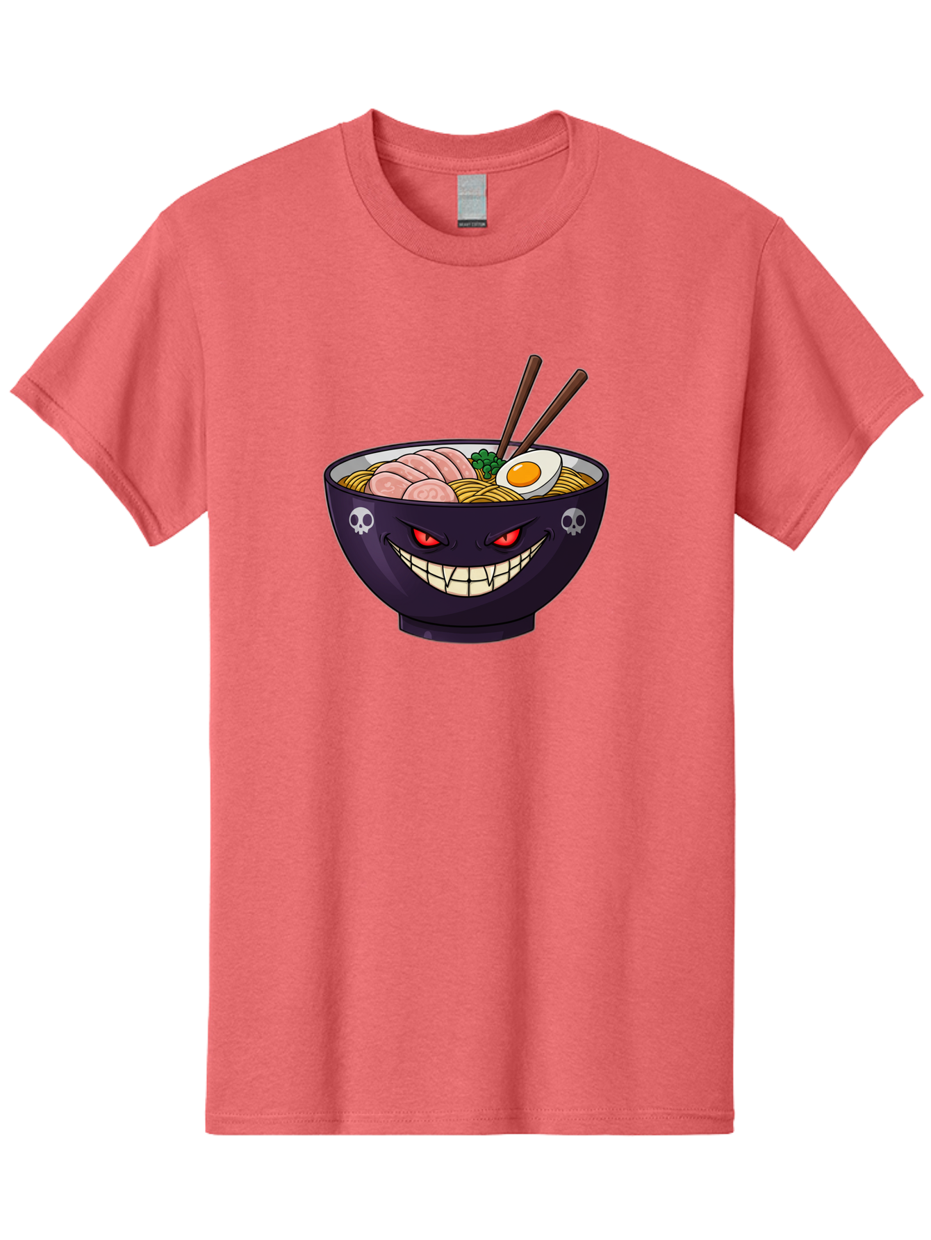 Bowl-Of-Ramen Men'S Graphic Tee, 100% Cotton, Comfortable Casual Summer Wear, Machine Washable, Gengar Character, Ramen Bowl, Cartoon, Noodles, Sliced Ham, Egg, Chopsticks, Anime Style, Pokémon, Skulls, Menacing Grin, Japanese Cuisine, Baa200 27