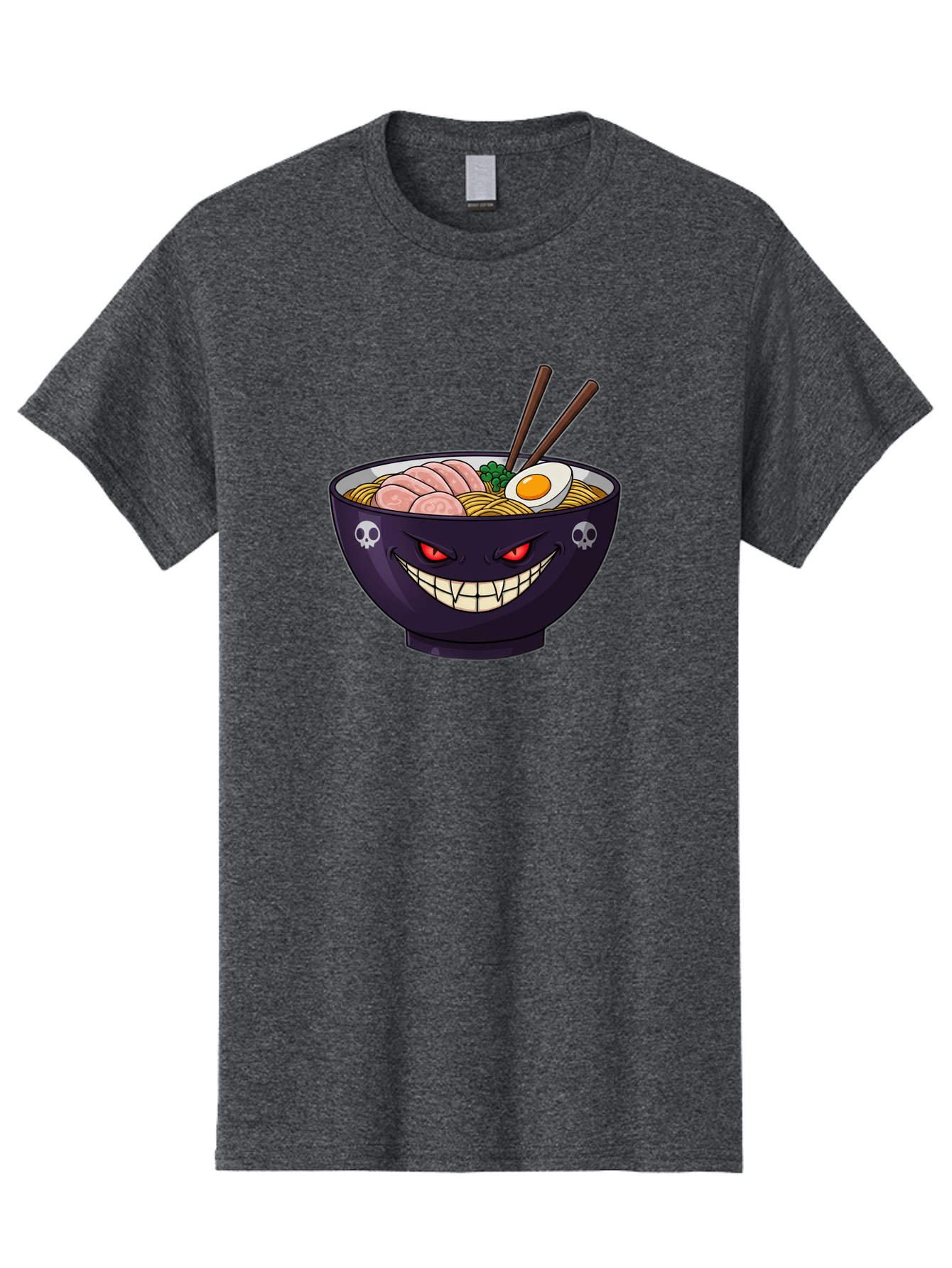 Bowl-Of-Ramen Men'S Graphic Tee, 100% Cotton, Comfortable Casual Summer Wear, Machine Washable, Gengar Character, Ramen Bowl, Cartoon, Noodles, Sliced Ham, Egg, Chopsticks, Anime Style, Pokémon, Skulls, Menacing Grin, Japanese Cuisine, Baa200 15