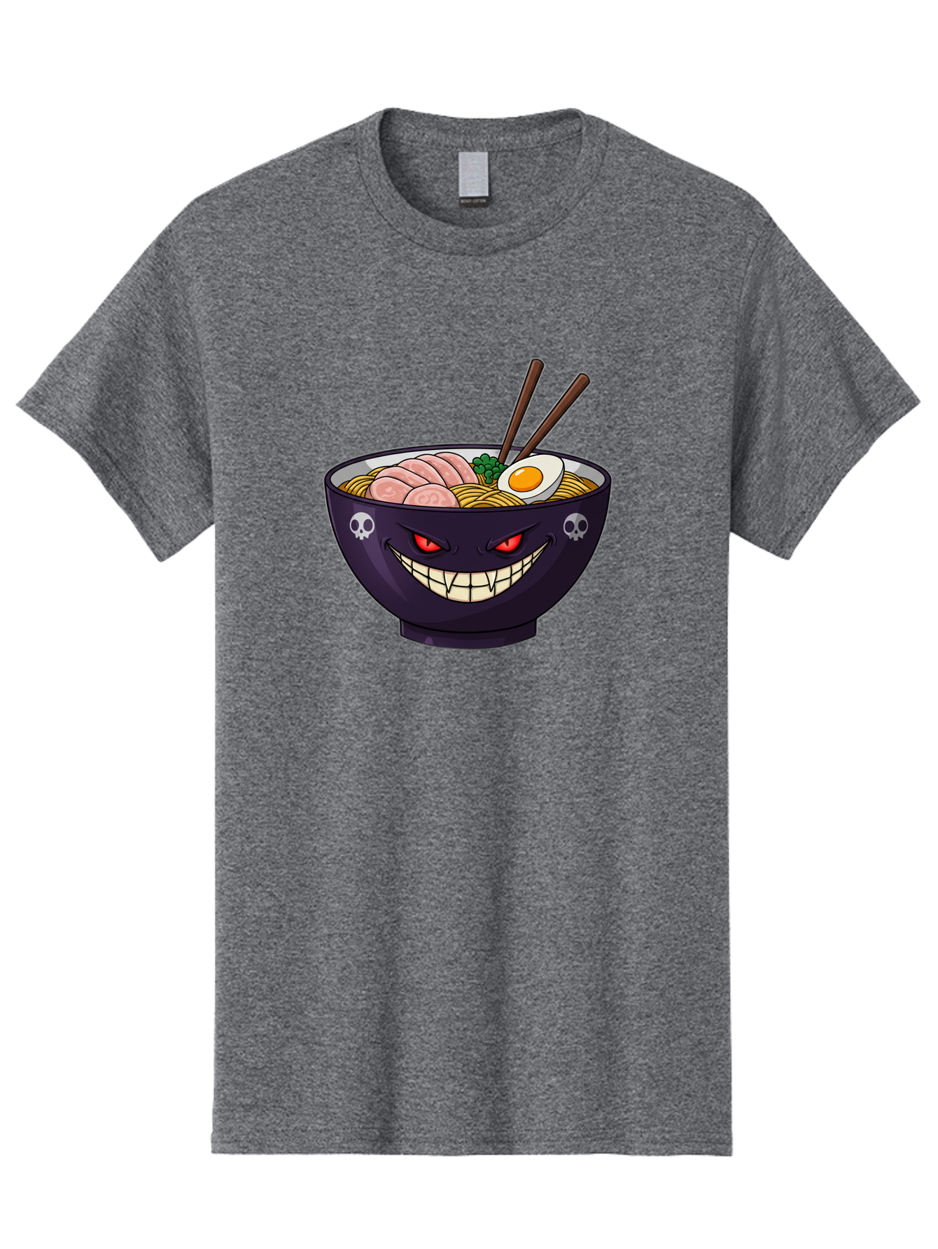 Bowl-Of-Ramen Men'S Graphic Tee, 100% Cotton, Comfortable Casual Summer Wear, Machine Washable, Gengar Character, Ramen Bowl, Cartoon, Noodles, Sliced Ham, Egg, Chopsticks, Anime Style, Pokémon, Skulls, Menacing Grin, Japanese Cuisine, Baa200 21