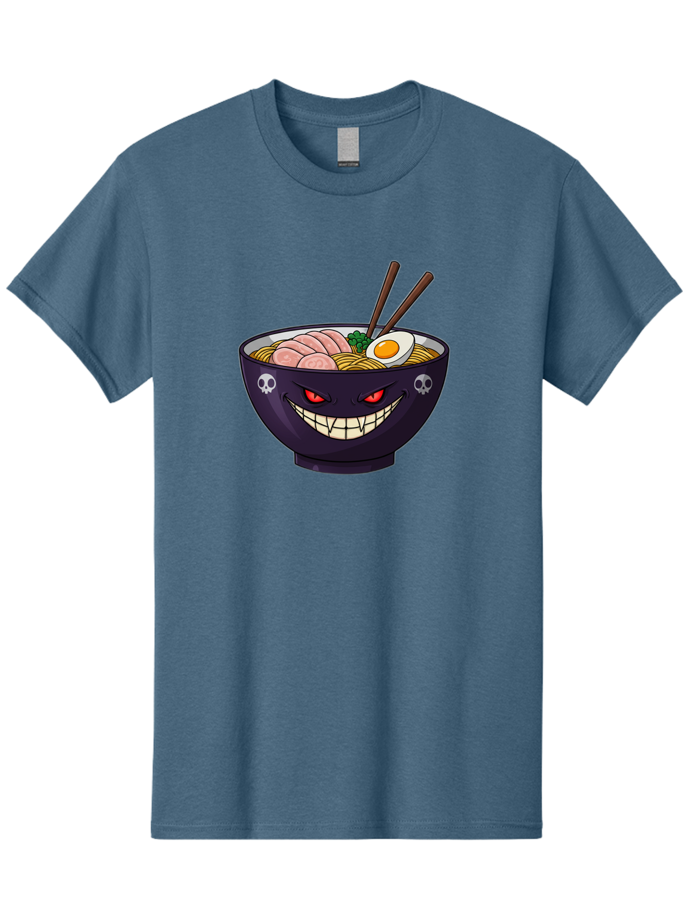 Bowl-Of-Ramen Men'S Graphic Tee, 100% Cotton, Comfortable Casual Summer Wear, Machine Washable, Gengar Character, Ramen Bowl, Cartoon, Noodles, Sliced Ham, Egg, Chopsticks, Anime Style, Pokémon, Skulls, Menacing Grin, Japanese Cuisine, Baa200 19