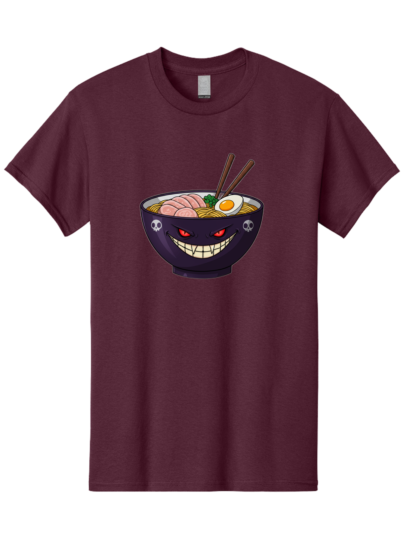 Bowl-Of-Ramen Men'S Graphic Tee, 100% Cotton, Comfortable Casual Summer Wear, Machine Washable, Gengar Character, Ramen Bowl, Cartoon, Noodles, Sliced Ham, Egg, Chopsticks, Anime Style, Pokémon, Skulls, Menacing Grin, Japanese Cuisine, Baa200 13