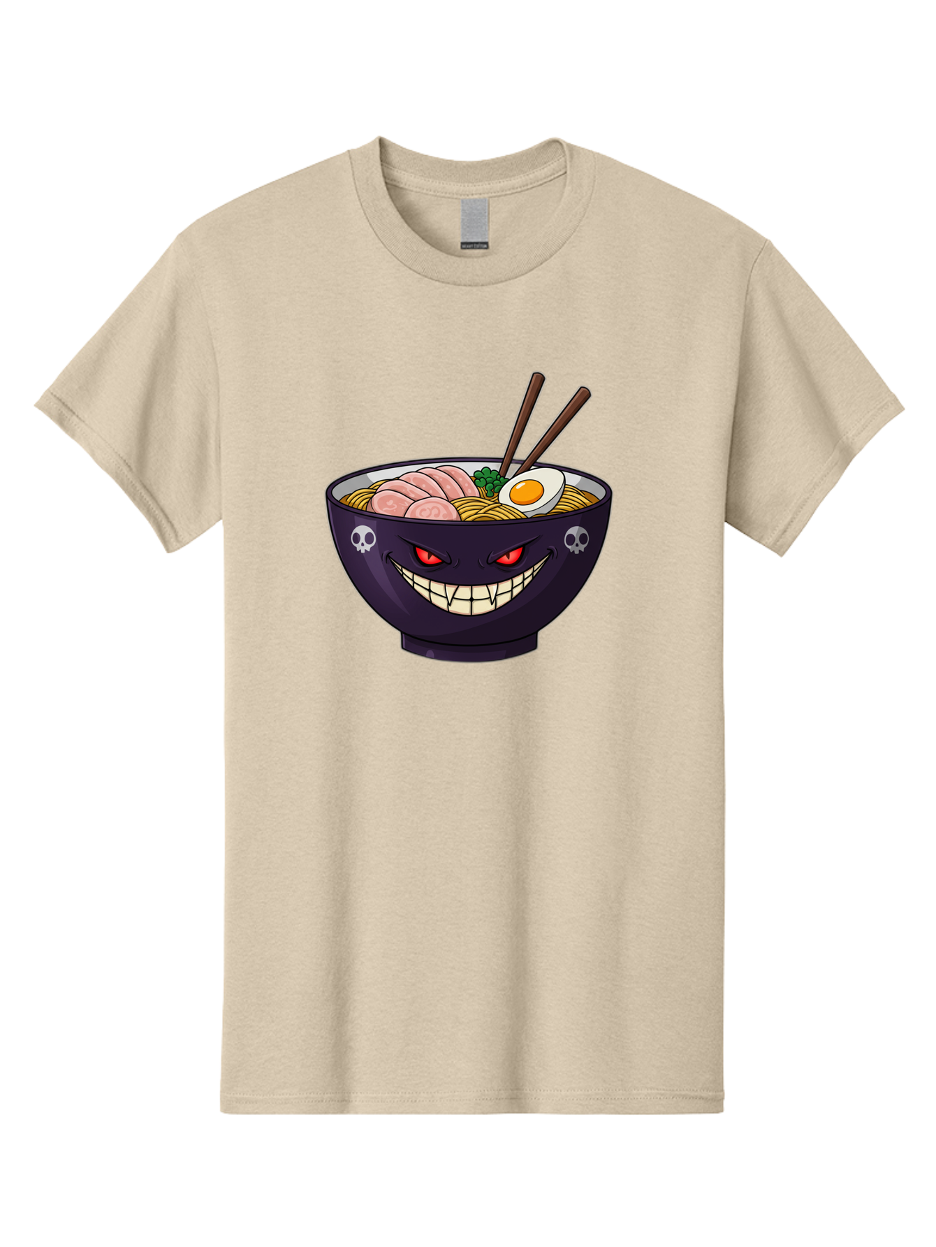 Bowl-Of-Ramen Men'S Graphic Tee, 100% Cotton, Comfortable Casual Summer Wear, Machine Washable, Gengar Character, Ramen Bowl, Cartoon, Noodles, Sliced Ham, Egg, Chopsticks, Anime Style, Pokémon, Skulls, Menacing Grin, Japanese Cuisine, Baa200 29