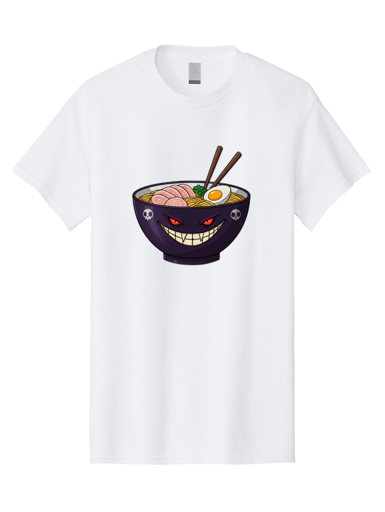 Bowl-Of-Ramen Men'S Graphic Tee, 100% Cotton, Comfortable Casual Summer Wear, Machine Washable, Gengar Character, Ramen Bowl, Cartoon, Noodles, Sliced Ham, Egg, Chopsticks, Anime Style, Pokémon, Skulls, Menacing Grin, Japanese Cuisine, Baa200 3