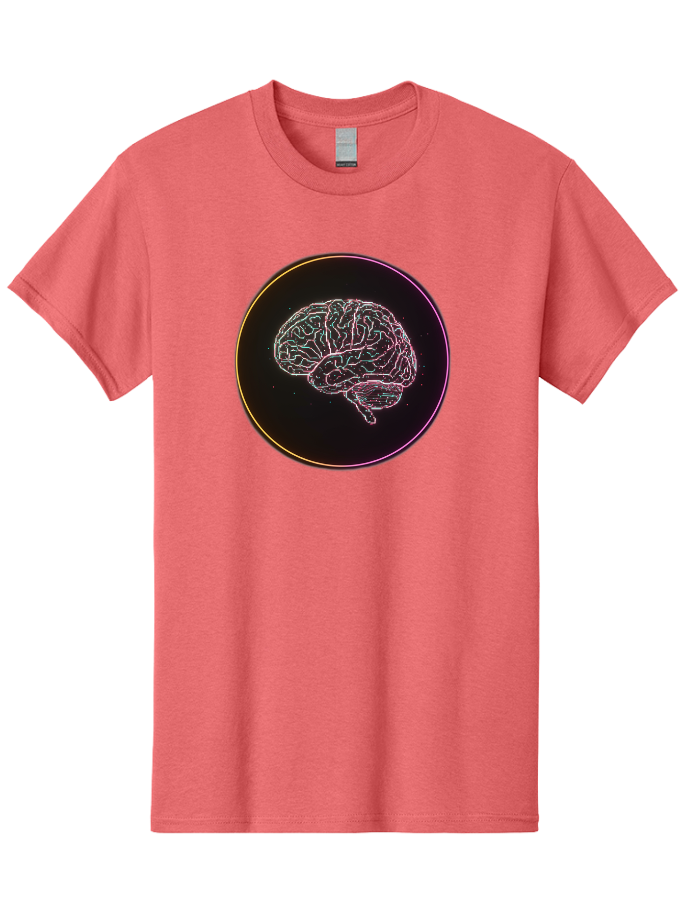 Brain-Illustration Men'S Graphic Tee, 100% Cotton, Comfortable Casual Summer Wear, Machine Washable, Human Brain, Neon Illustration, Futuristic Design, Glowing Lines, Abstract Art, Brain Function, Psychological Concept, Digital Artwork, Baa211 7