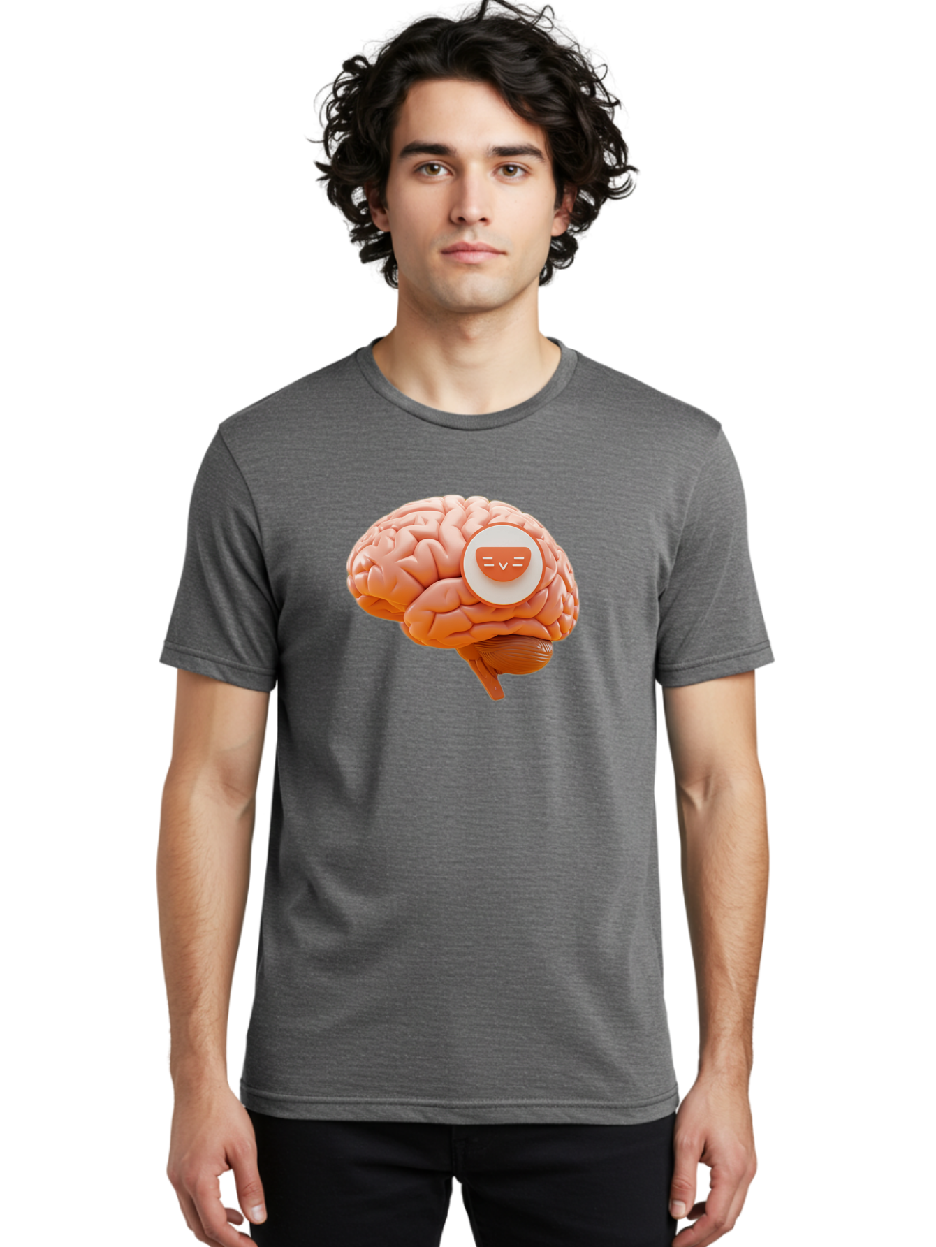 Brain-With-Emoji Men'S Graphic Tee, 100% Cotton, Comfortable Casual Summer Wear, Machine Washable, Human Brain, Smiley Face, Emoticon, Facial Expression, Happiness, 3D Rendering, Digital Art, Creative Design, Brain Illustration, Cute Character Baa214 28