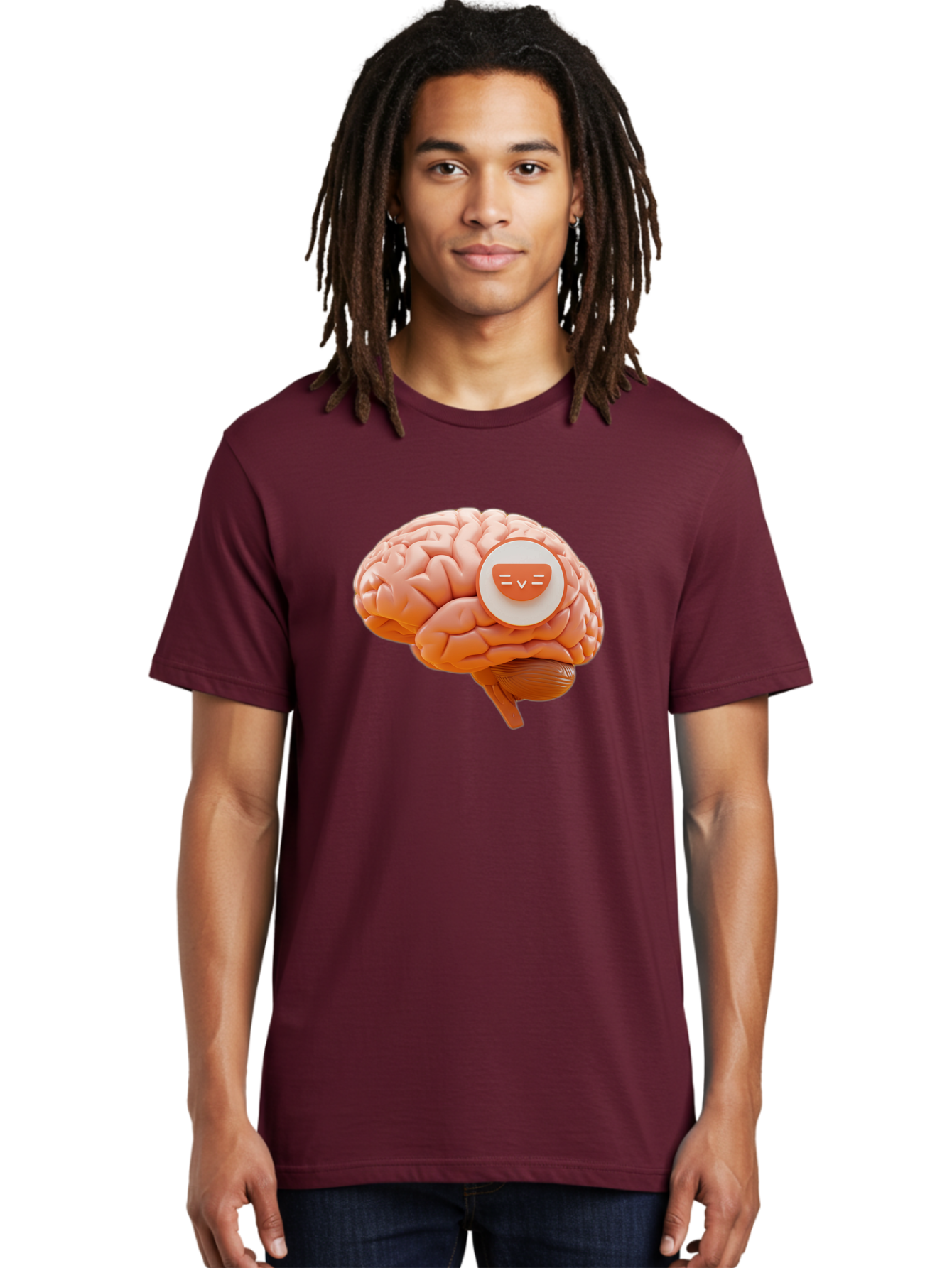 Brain-With-Emoji Men'S Graphic Tee, 100% Cotton, Comfortable Casual Summer Wear, Machine Washable, Human Brain, Smiley Face, Emoticon, Facial Expression, Happiness, 3D Rendering, Digital Art, Creative Design, Brain Illustration, Cute Character Baa214 12