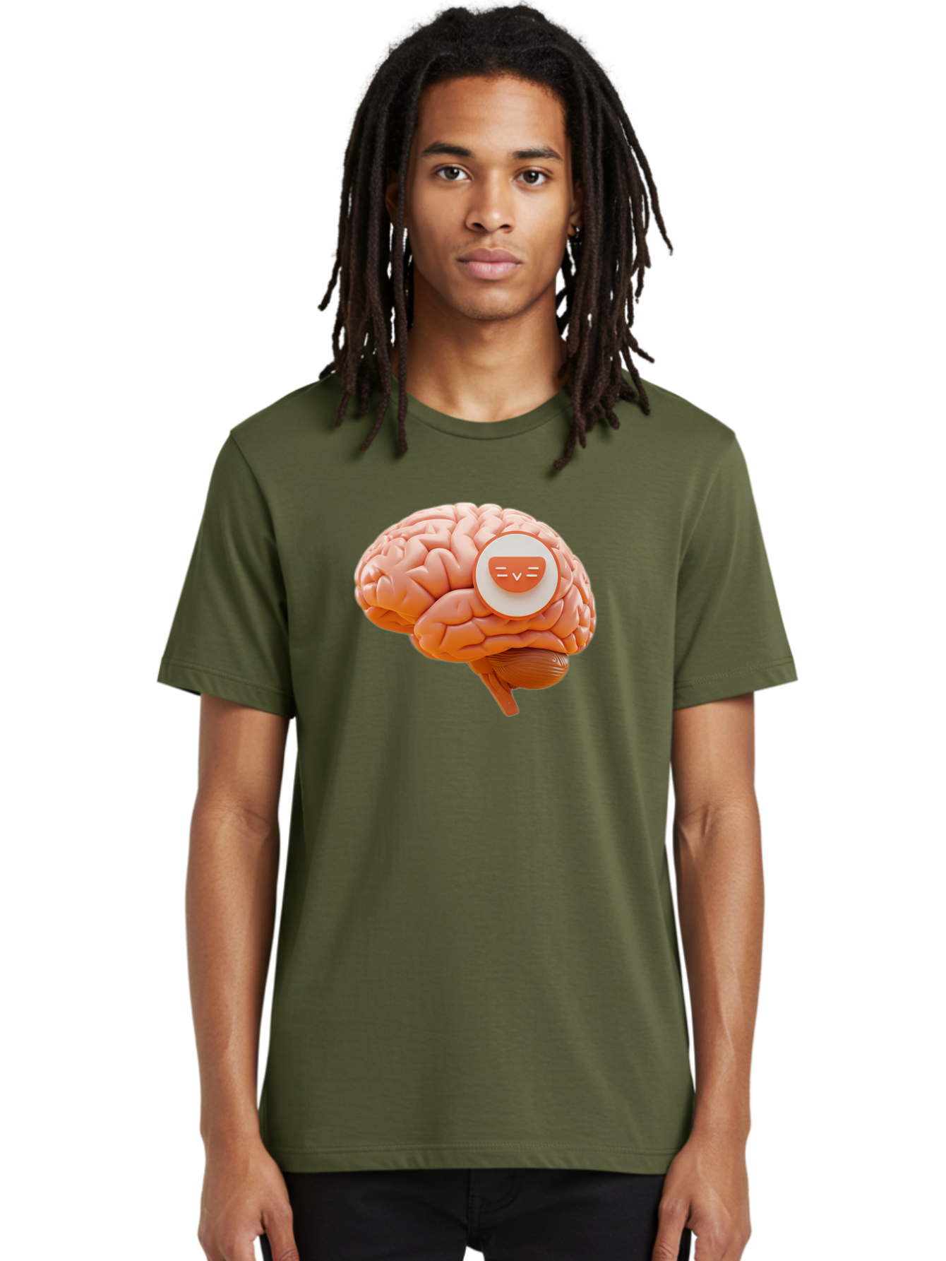Brain-With-Emoji Men'S Graphic Tee, 100% Cotton, Comfortable Casual Summer Wear, Machine Washable, Human Brain, Smiley Face, Emoticon, Facial Expression, Happiness, 3D Rendering, Digital Art, Creative Design, Brain Illustration, Cute Character Baa214 20