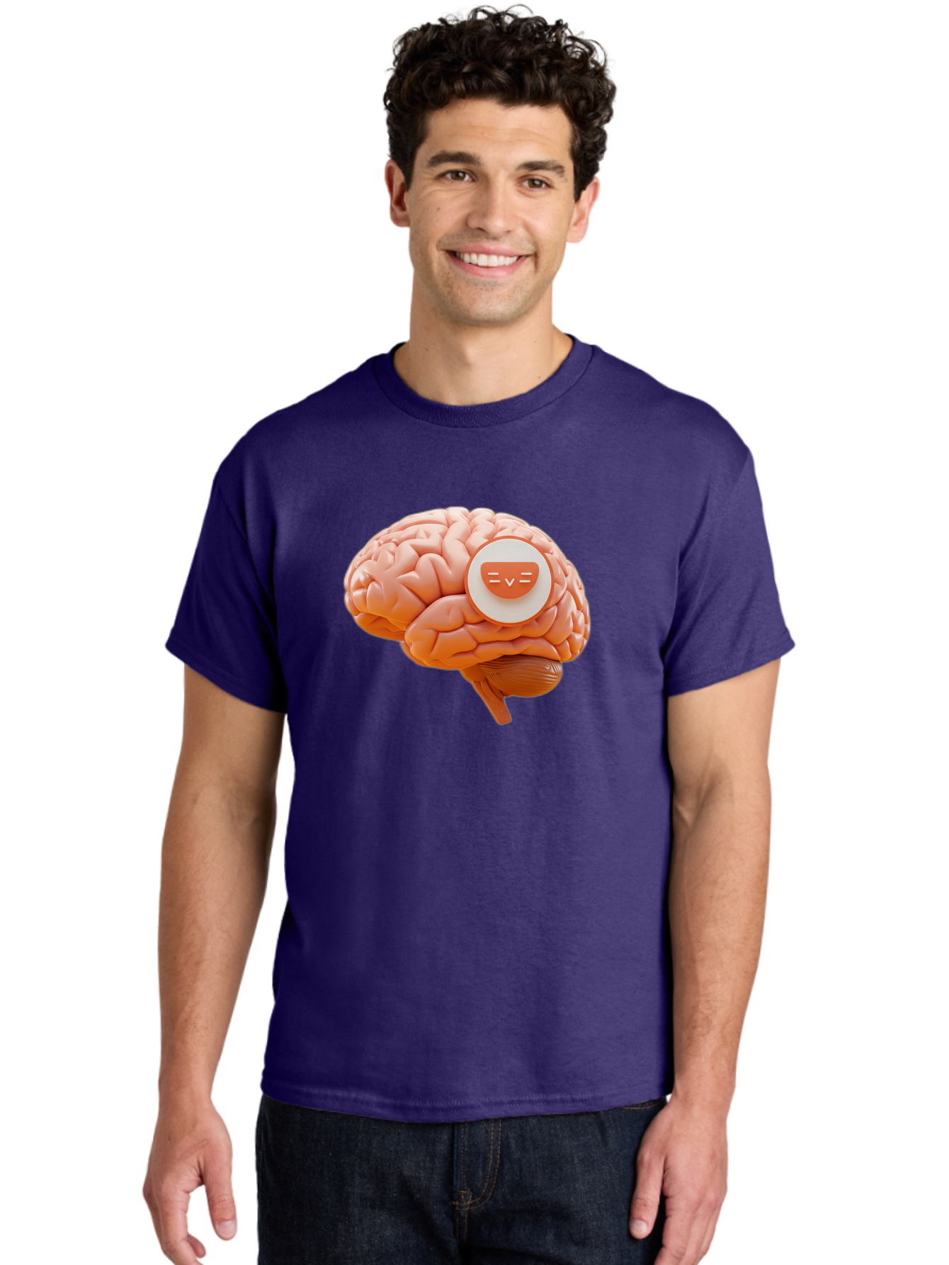 Brain-With-Emoji Men'S Graphic Tee, 100% Cotton, Comfortable Casual Summer Wear, Machine Washable, Human Brain, Smiley Face, Emoticon, Facial Expression, Happiness, 3D Rendering, Digital Art, Creative Design, Brain Illustration, Cute Character Baa214 26