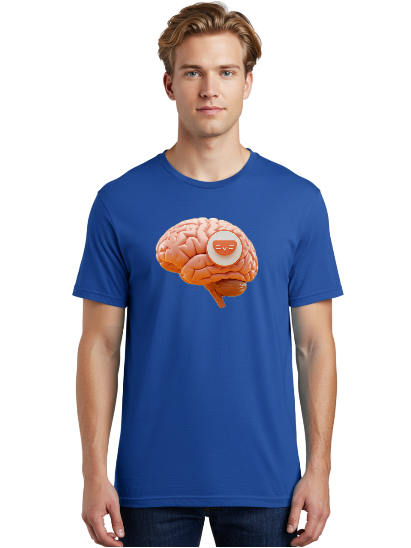 Brain-With-Emoji Men'S Graphic Tee, 100% Cotton, Comfortable Casual Summer Wear, Machine Washable, Human Brain, Smiley Face, Emoticon, Facial Expression, Happiness, 3D Rendering, Digital Art, Creative Design, Brain Illustration, Cute Character Baa214 10