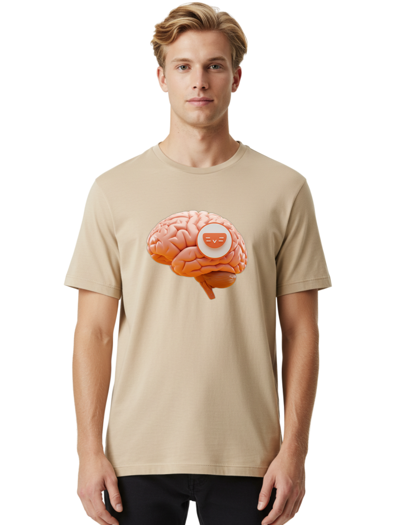 Brain-With-Emoji Men'S Graphic Tee, 100% Cotton, Comfortable Casual Summer Wear, Machine Washable, Human Brain, Smiley Face, Emoticon, Facial Expression, Happiness, 3D Rendering, Digital Art, Creative Design, Brain Illustration, Cute Character Baa214 30