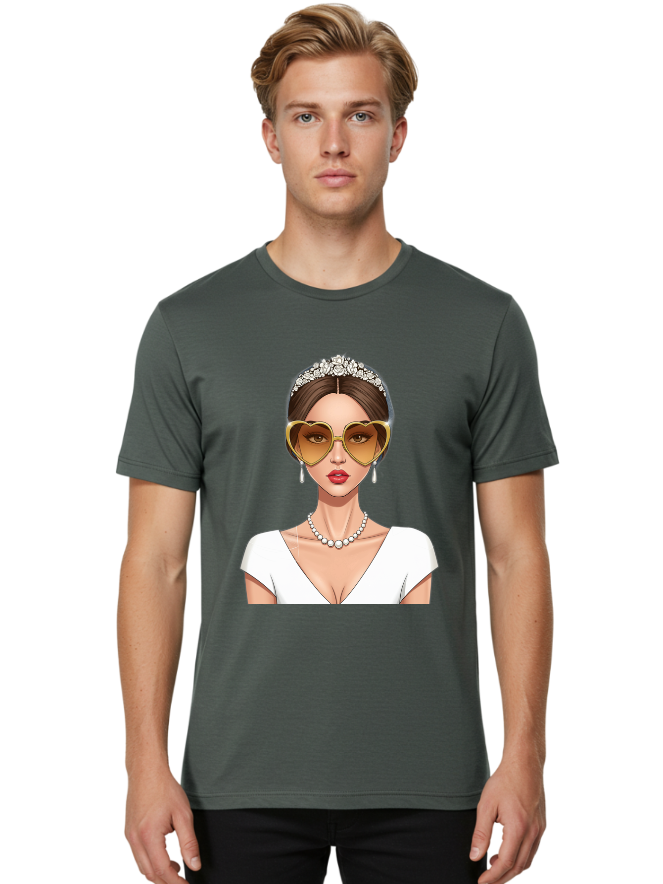 Bride Men'S Graphic Tee, 100% Cotton, Comfortable Casual Summer Wear, Machine Washable, Bride Avatar, White Wedding Dress, Heart-Shaped Sunglasses, Pearl Necklace, Elegant Attire, Glamorous Accessories, Fashionable Design, Luxury Style, Baa234 16