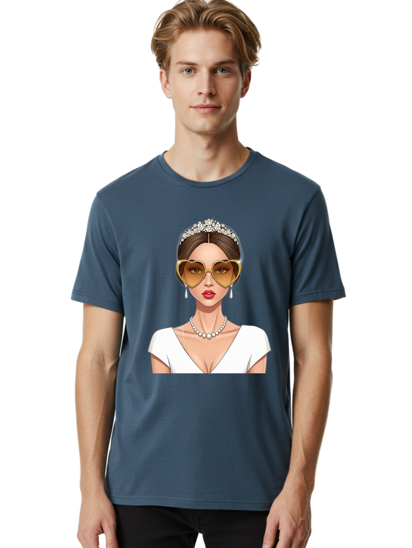 Bride Men'S Graphic Tee, 100% Cotton, Comfortable Casual Summer Wear, Machine Washable, Bride Avatar, White Wedding Dress, Heart-Shaped Sunglasses, Pearl Necklace, Elegant Attire, Glamorous Accessories, Fashionable Design, Luxury Style, Baa234 28