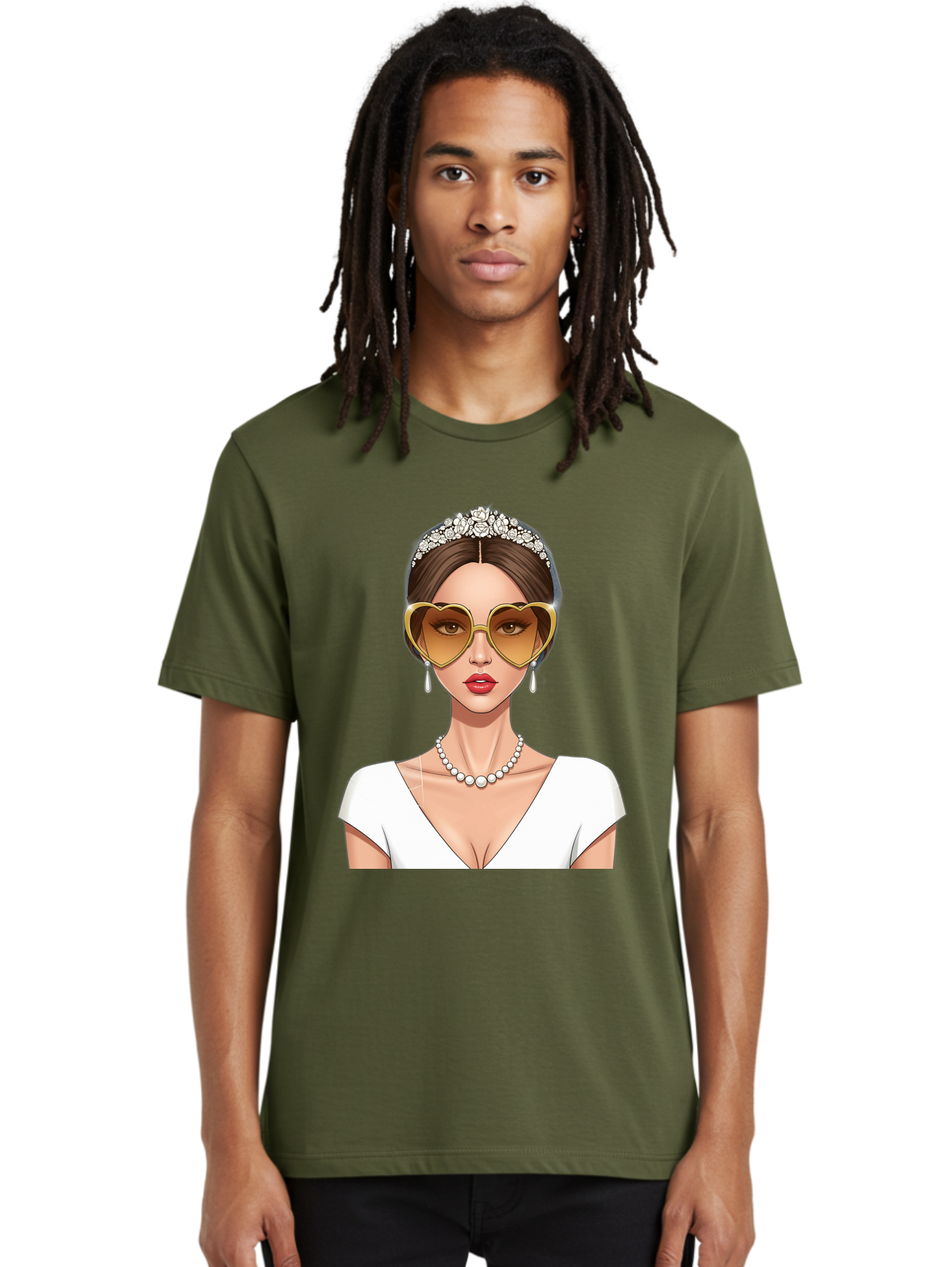 Bride Men'S Graphic Tee, 100% Cotton, Comfortable Casual Summer Wear, Machine Washable, Bride Avatar, White Wedding Dress, Heart-Shaped Sunglasses, Pearl Necklace, Elegant Attire, Glamorous Accessories, Fashionable Design, Luxury Style, Baa234 4
