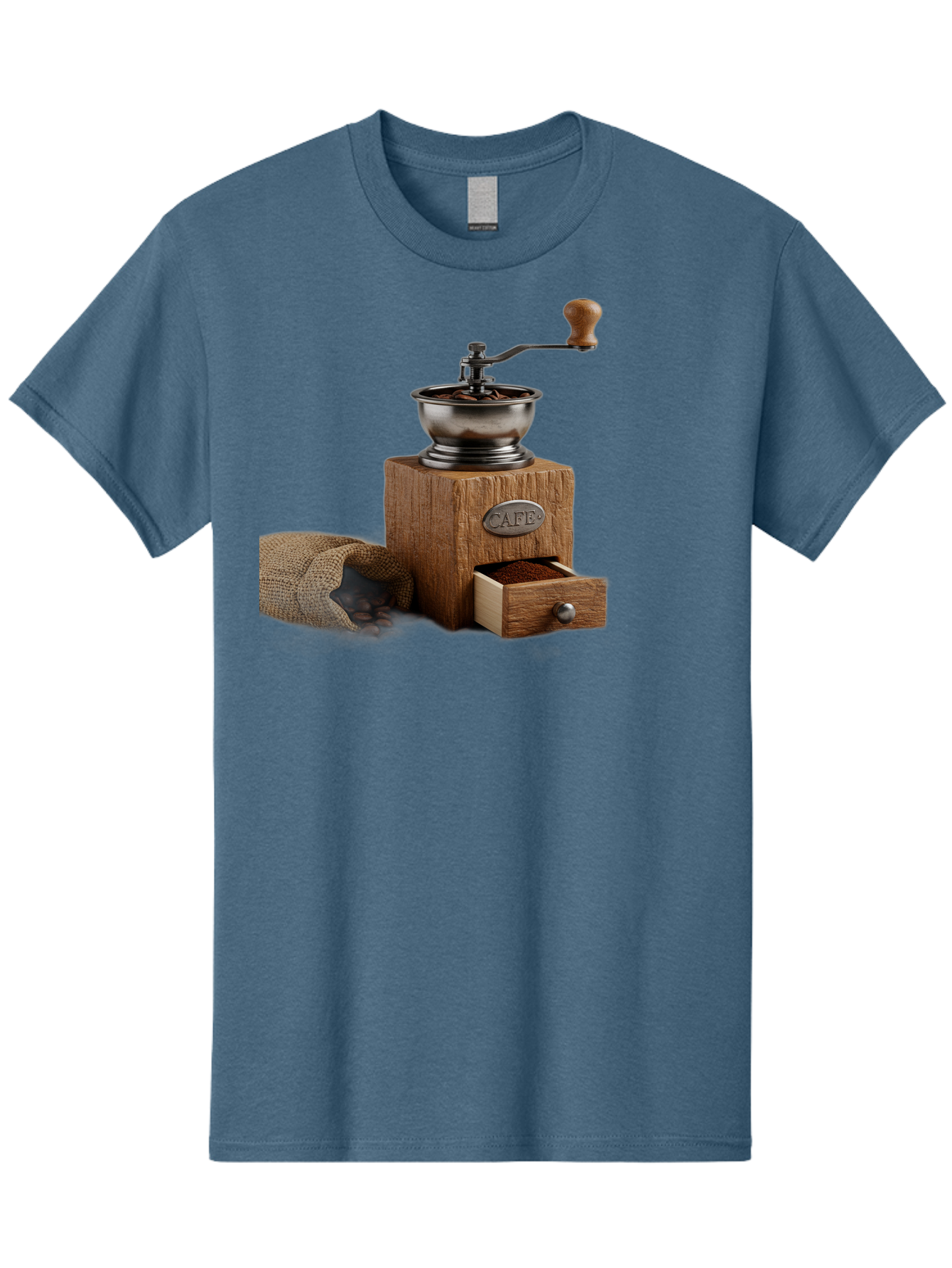 Cafe-Coffee-Grinder Men'S Graphic Tee, 100% Cotton, Comfortable Casual Summer Wear, Machine Washable, Coffee Grinder, Manual Grinder, Wooden Grinder, Cafe Label, Coffee Beans, Burlap Sack, Ground Coffee, Vintage Coffee, Coffee Roasting, Baa246 25
