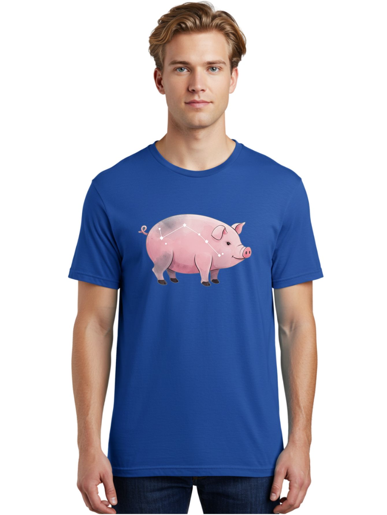 Cancer Men'S Graphic Tee, 100% Cotton, Comfortable Casual Summer Wear, Machine Washable, Cartoon Pig, Zodiac Sign, Astrology Symbol, Constellation Pattern, Cute Animal Illustration, Starry Design, Funny Pig Graphics Baa249 28