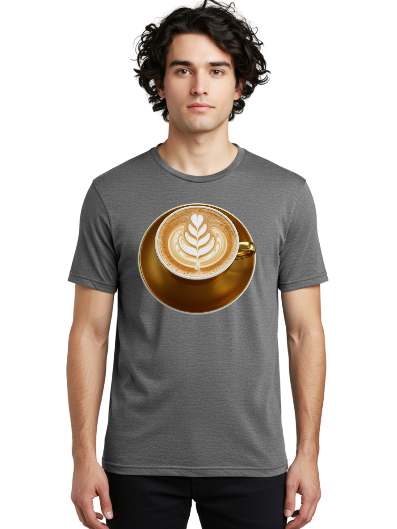 Cappuccino-Coffee Men'S Graphic Tee, 100% Cotton, Comfortable Casual Summer Wear, Machine Washable, Latte Art, Coffee Design, Leaf Pattern, Heart Shape, Coffee Cup, Saucer, Coffee Culture, Specialty Coffee, Espresso Art, Crema, Coffee Time Baa251 12