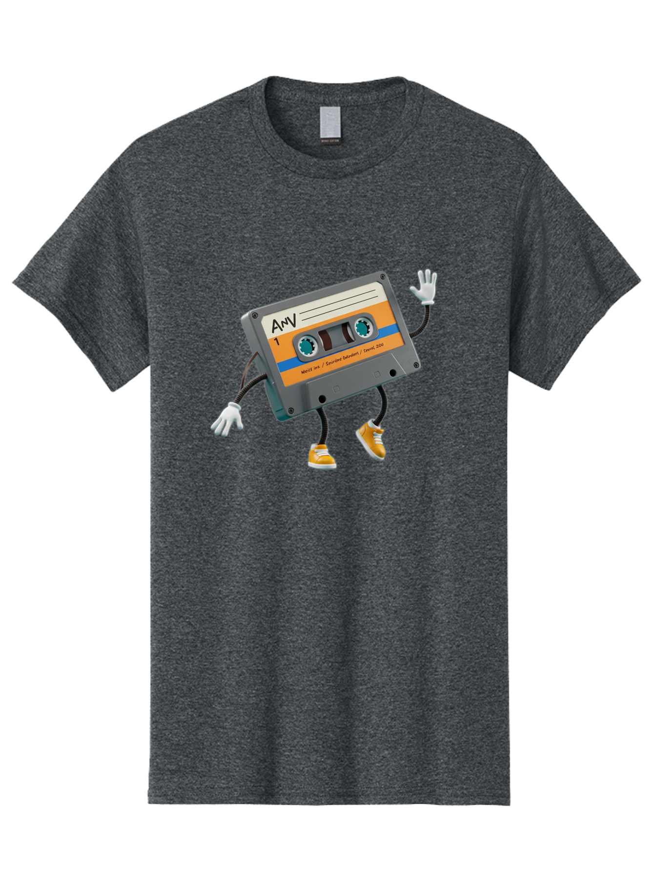Cassette-Tape-1 Men'S Graphic Tee, 100% Cotton, Comfortable Casual Summer Wear, Machine Washable, Cartoon Cassette Tape, Anthropomorphic Character, Retro Music, Orange Sneakers, Waving Gesture, Fun Design, Nostalgic Vibe, Playful Illustration, Baa259 13