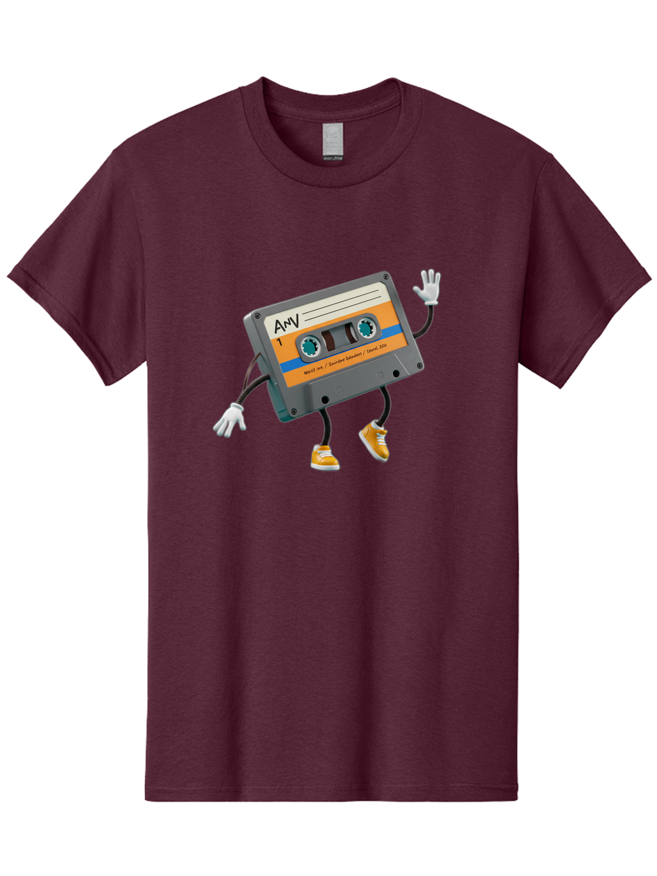 Cassette-Tape-1 Men'S Graphic Tee, 100% Cotton, Comfortable Casual Summer Wear, Machine Washable, Cartoon Cassette Tape, Anthropomorphic Character, Retro Music, Orange Sneakers, Waving Gesture, Fun Design, Nostalgic Vibe, Playful Illustration, Baa259 17