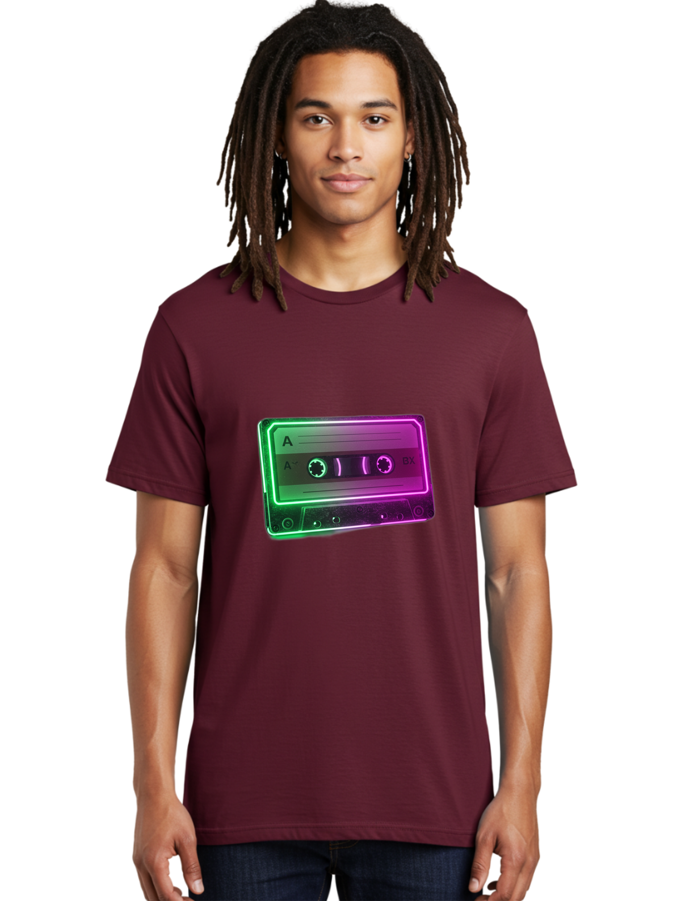 Cassette-Tape-3 Men'S Graphic Tee, 100% Cotton, Comfortable Casual Summer Wear, Machine Washable, Cassette Tape, Retro Music, Vintage Technology, A Side, Music Nostalgia, Cassette Player, Retro Aesthetics, Glowing Effect, Baa261 2