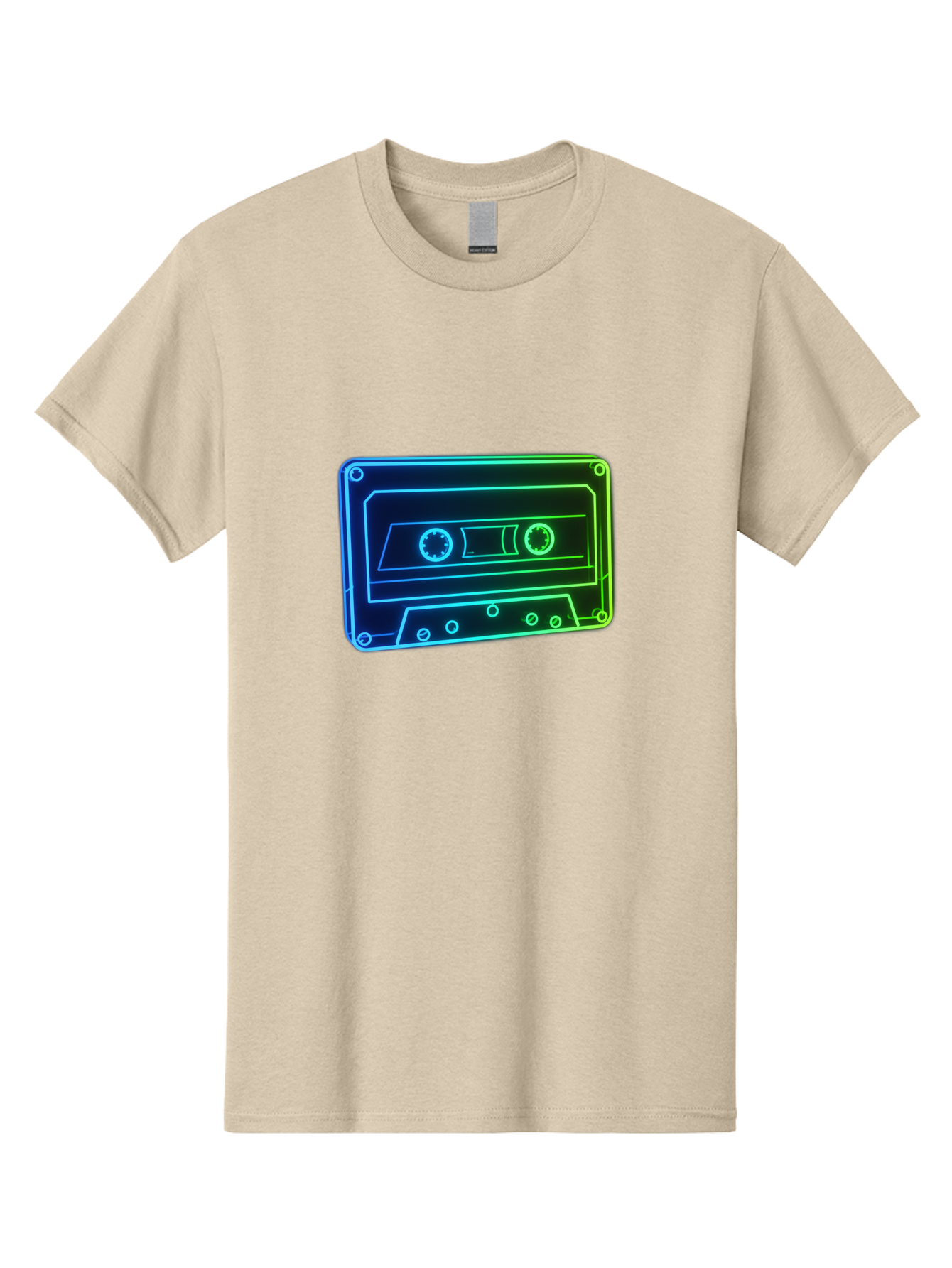 Cassette-Tape-5 Men'S Graphic Tee, 100% Cotton, Comfortable Casual Summer Wear, Machine Washable, Retro Cassette Tape, Vintage Music Format, Nostalgic Design, Neon Outline, Blue Glow, Music Nostalgia, Retro Technology, 80S Memorabilia, Baa263 19