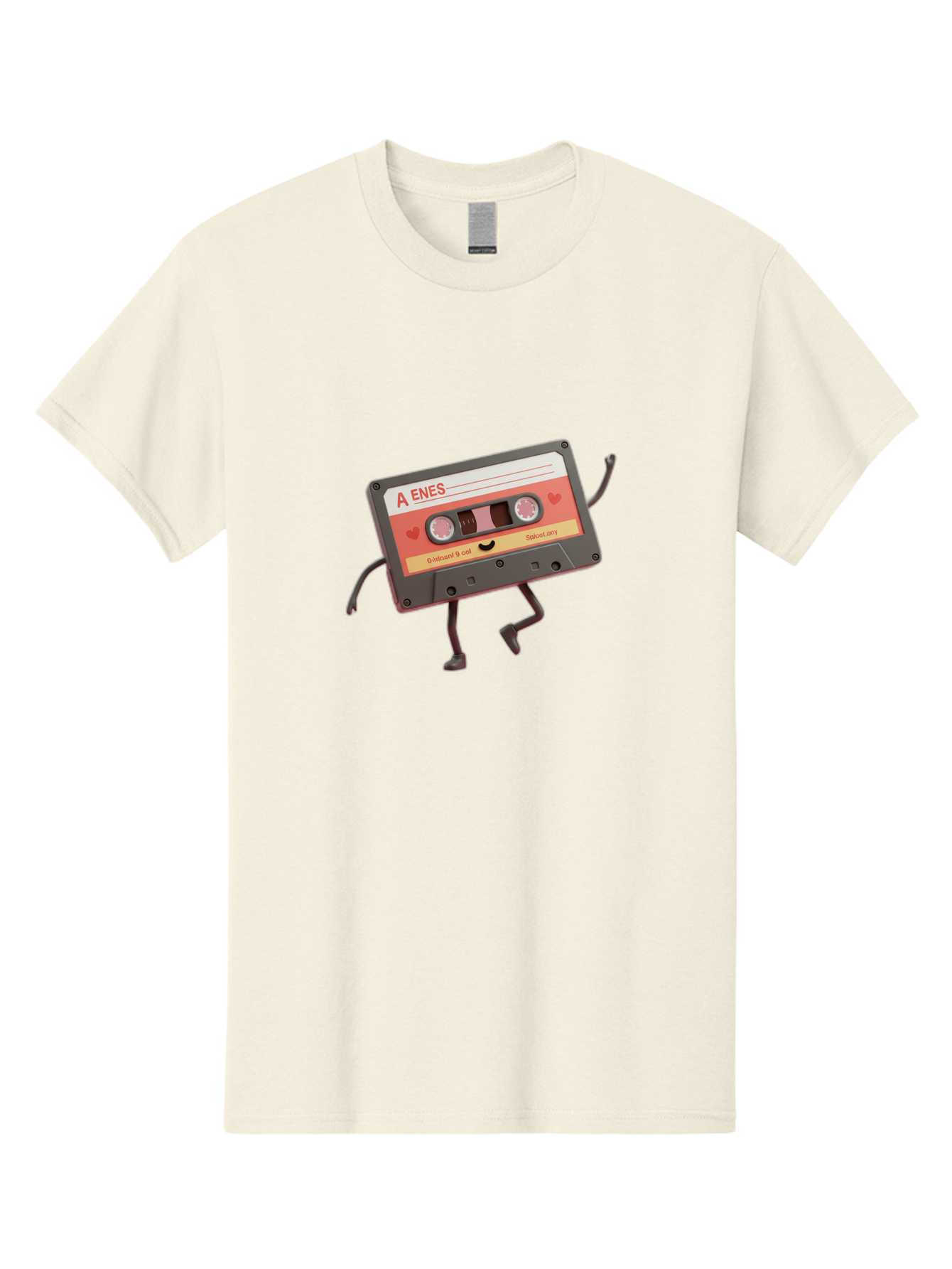 Cassette-Tape-A-Enes Men'S Graphic Tee, 100% Cotton, Comfortable Casual Summer Wear, Machine Washable, Vintage Cassette Tape, Retro Music, Nostalgic Vibes, Cartoon Character, Funny Illustration, Playful Design, A Enes Label, Cassette With Legs Baa270 5