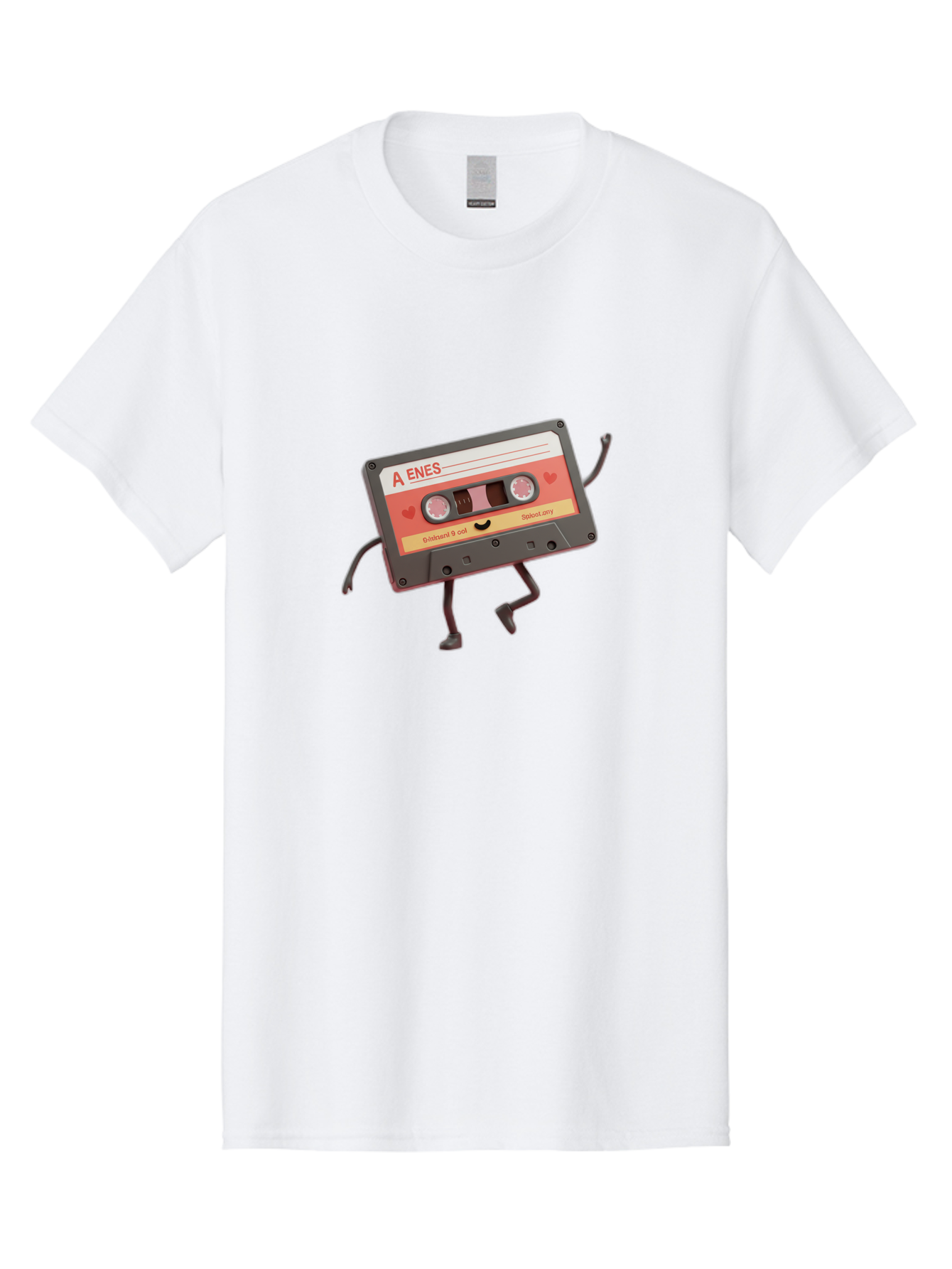 Cassette-Tape-A-Enes Men'S Graphic Tee, 100% Cotton, Comfortable Casual Summer Wear, Machine Washable, Vintage Cassette Tape, Retro Music, Nostalgic Vibes, Cartoon Character, Funny Illustration, Playful Design, A Enes Label, Cassette With Legs Baa270 3