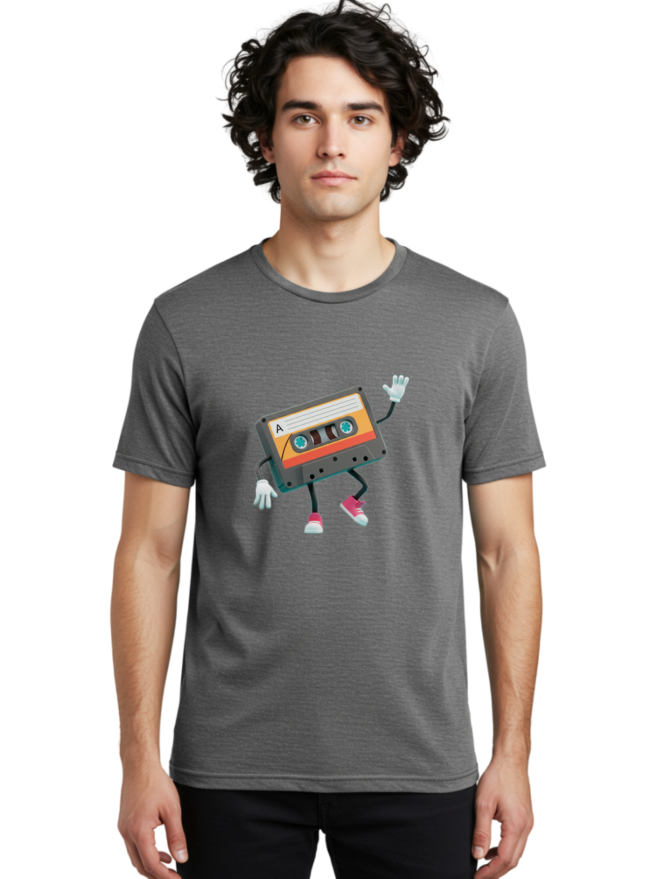 Cassette-Tape-A Men'S Graphic Tee, 100% Cotton, Comfortable Casual Summer Wear, Machine Washable, Retro Cassette Tape, Anthropomorphic Cassette, Cartoon Character, Mixtape Nostalgia, Retro Music, Funky Art, Playful Design, Vintage Vibes, Baa271 8