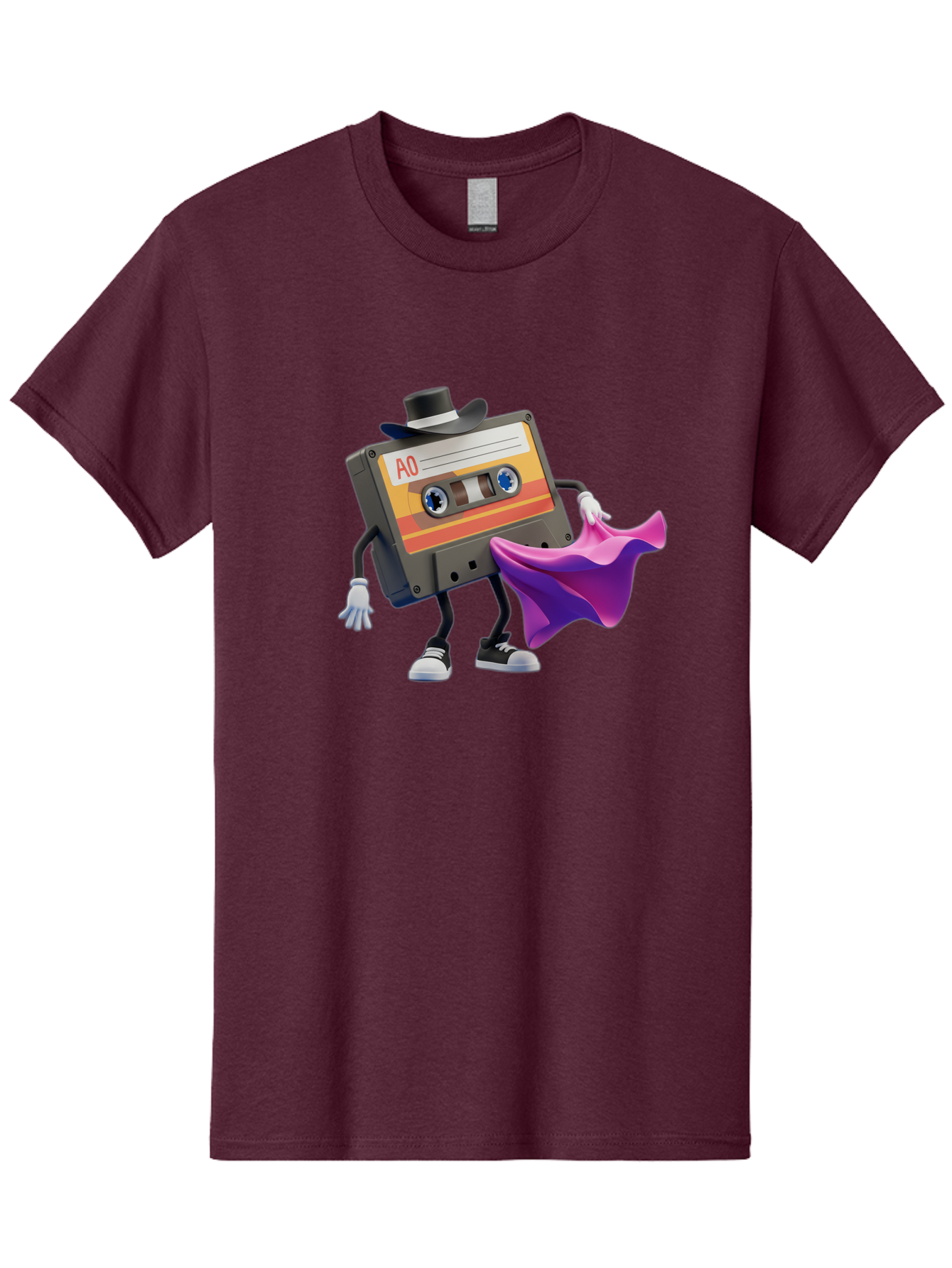 Cassette-Tape-A0 Men'S Graphic Tee, 100% Cotton, Comfortable Casual Summer Wear, Machine Washable, Cassette Tape Character, Retro Music, Vintage Style, A0 Label, Fancy Hat, Cape, Cool Pose, Nostalgic Charm, Funky Vibe Baa272 11