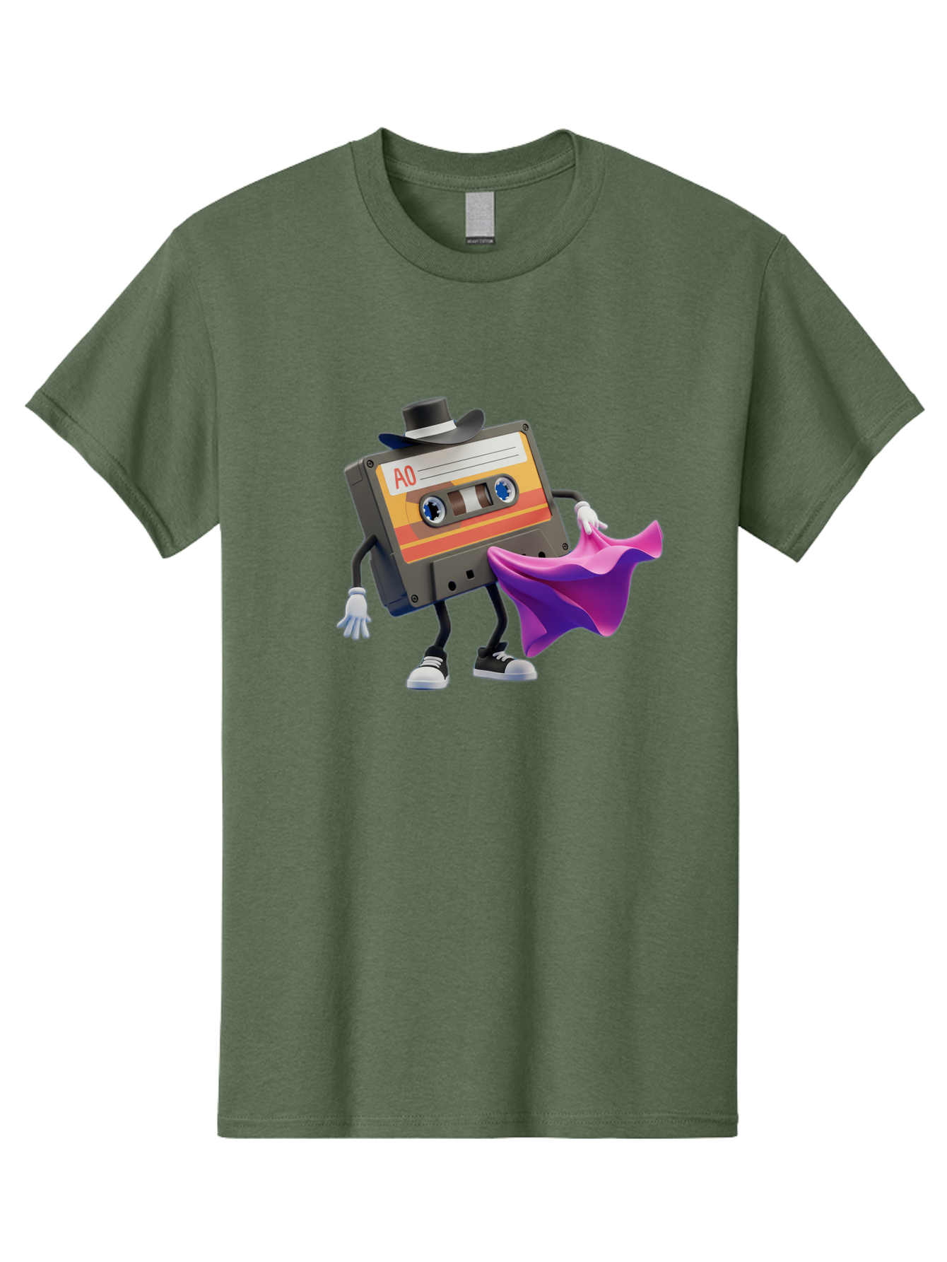 Cassette-Tape-A0 Men'S Graphic Tee, 100% Cotton, Comfortable Casual Summer Wear, Machine Washable, Cassette Tape Character, Retro Music, Vintage Style, A0 Label, Fancy Hat, Cape, Cool Pose, Nostalgic Charm, Funky Vibe Baa272 23