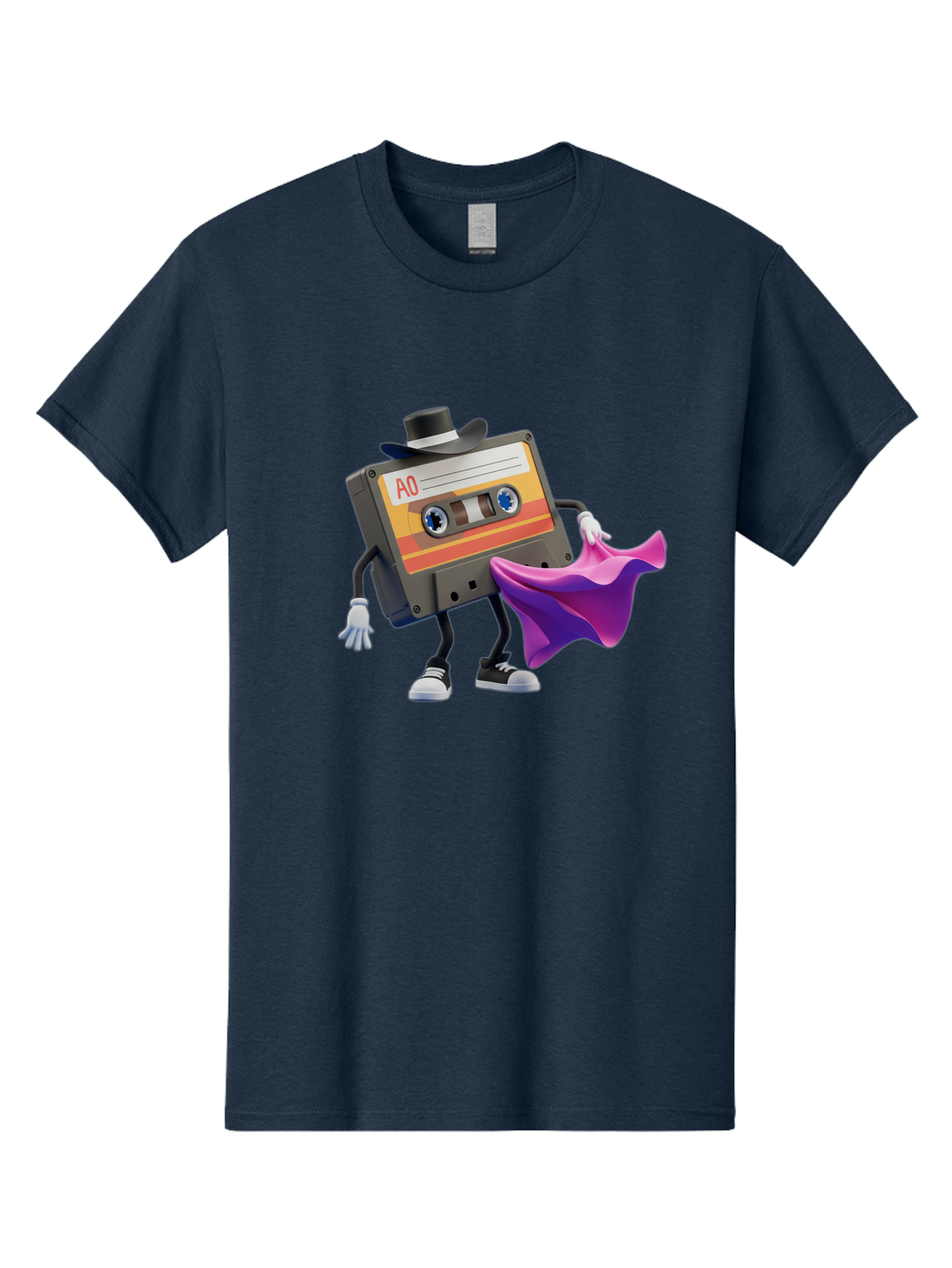 Cassette-Tape-A0 Men'S Graphic Tee, 100% Cotton, Comfortable Casual Summer Wear, Machine Washable, Cassette Tape Character, Retro Music, Vintage Style, A0 Label, Fancy Hat, Cape, Cool Pose, Nostalgic Charm, Funky Vibe Baa272 19