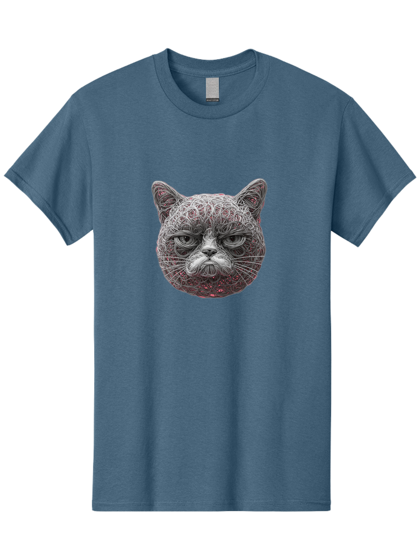 Cat-Face Men'S Graphic Tee, 100% Cotton, Comfortable Casual Summer Wear, Machine Washable, Detailed Cat Face, Intricate Line Art, Whimsical Feline Design, Bold Illustration, Expressive Cat Features, Abstract Cat Portrait, Swirling Patterns, Baa277 11