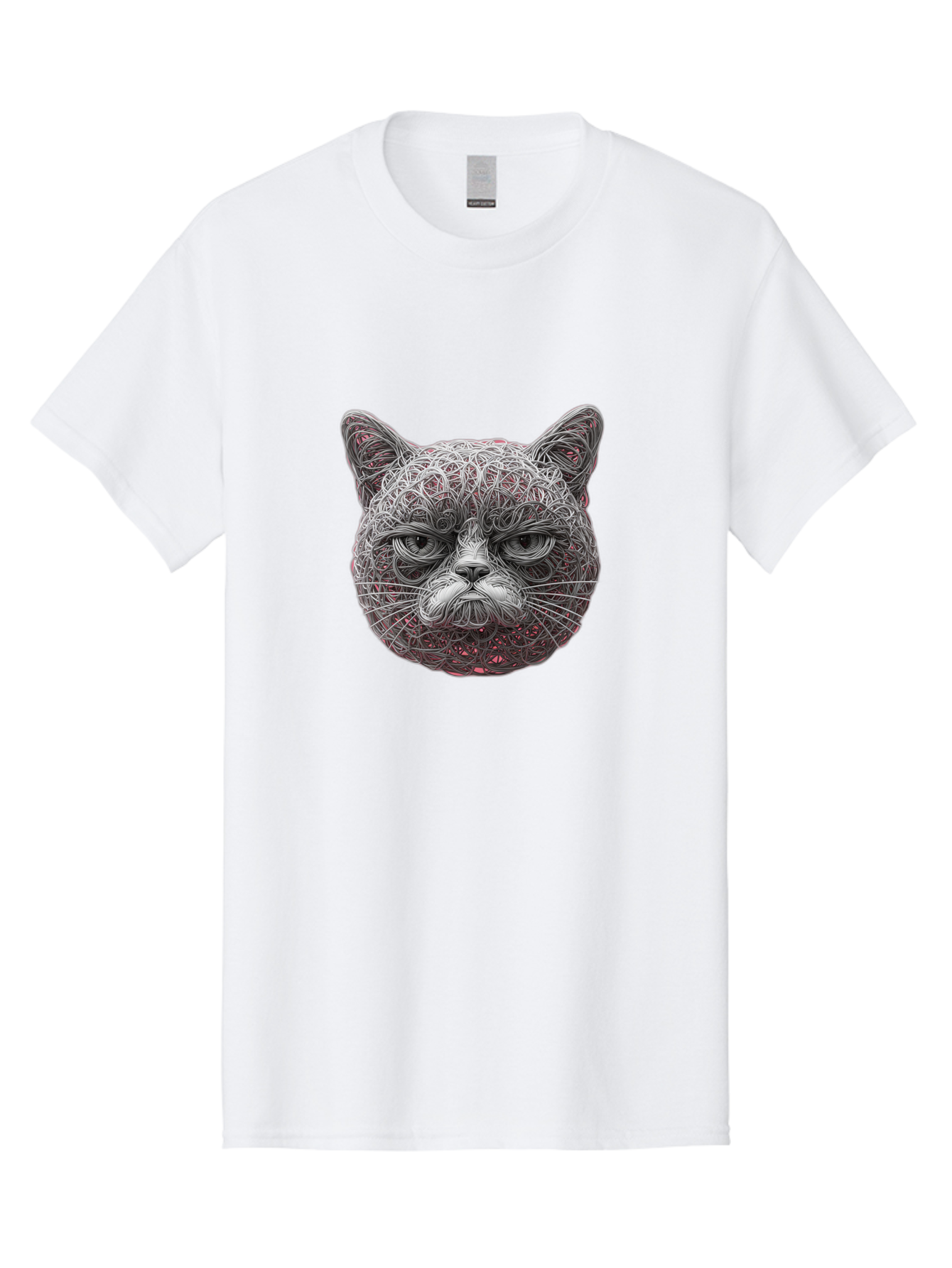 Cat-Face Men'S Graphic Tee, 100% Cotton, Comfortable Casual Summer Wear, Machine Washable, Detailed Cat Face, Intricate Line Art, Whimsical Feline Design, Bold Illustration, Expressive Cat Features, Abstract Cat Portrait, Swirling Patterns, Baa277 15