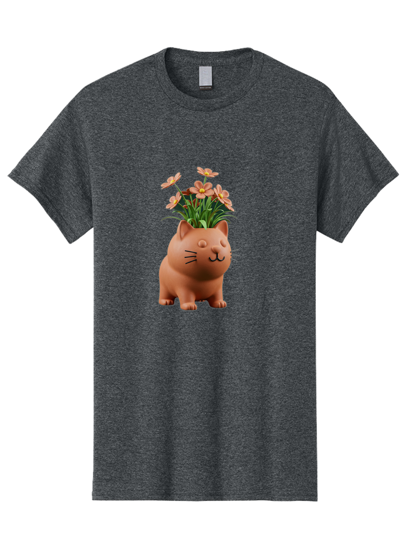 Cat-Planter Men'S Graphic Tee, 100% Cotton, Comfortable Casual Summer Wear, Machine Washable, Cat Planter, Flower Pot, Pink Flowers, Cute Cat Design, Home Decor, Garden Decor, Whimsical Planter, Adorable Cat Baa278 25