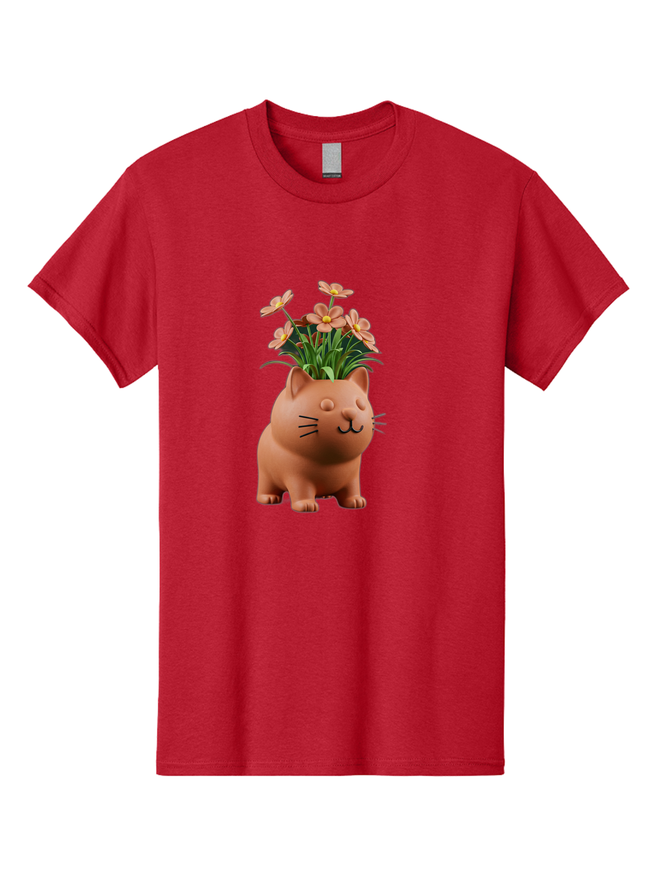 Cat-Planter Men'S Graphic Tee, 100% Cotton, Comfortable Casual Summer Wear, Machine Washable, Cat Planter, Flower Pot, Pink Flowers, Cute Cat Design, Home Decor, Garden Decor, Whimsical Planter, Adorable Cat Baa278 7