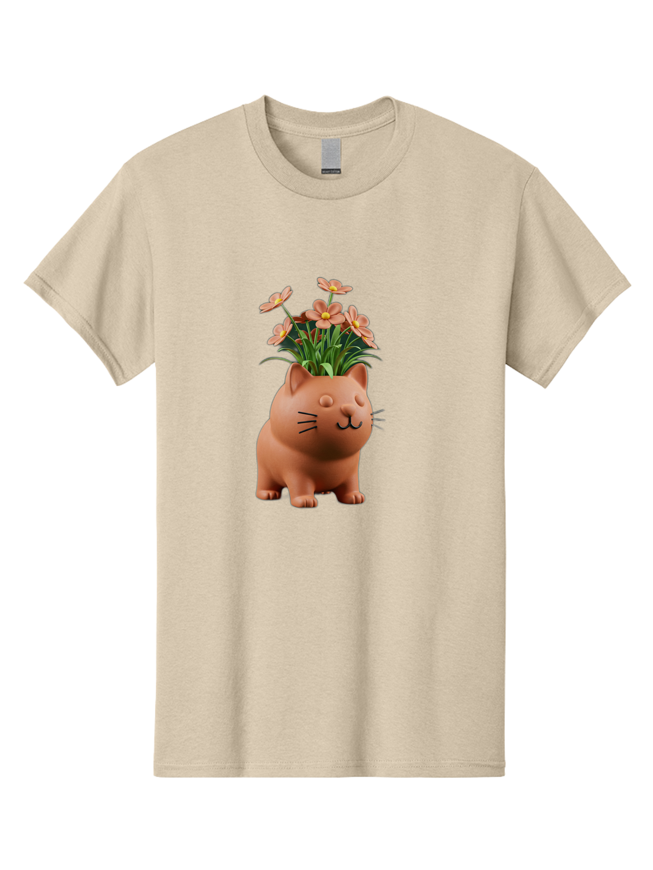 Cat-Planter Men'S Graphic Tee, 100% Cotton, Comfortable Casual Summer Wear, Machine Washable, Cat Planter, Flower Pot, Pink Flowers, Cute Cat Design, Home Decor, Garden Decor, Whimsical Planter, Adorable Cat Baa278 23