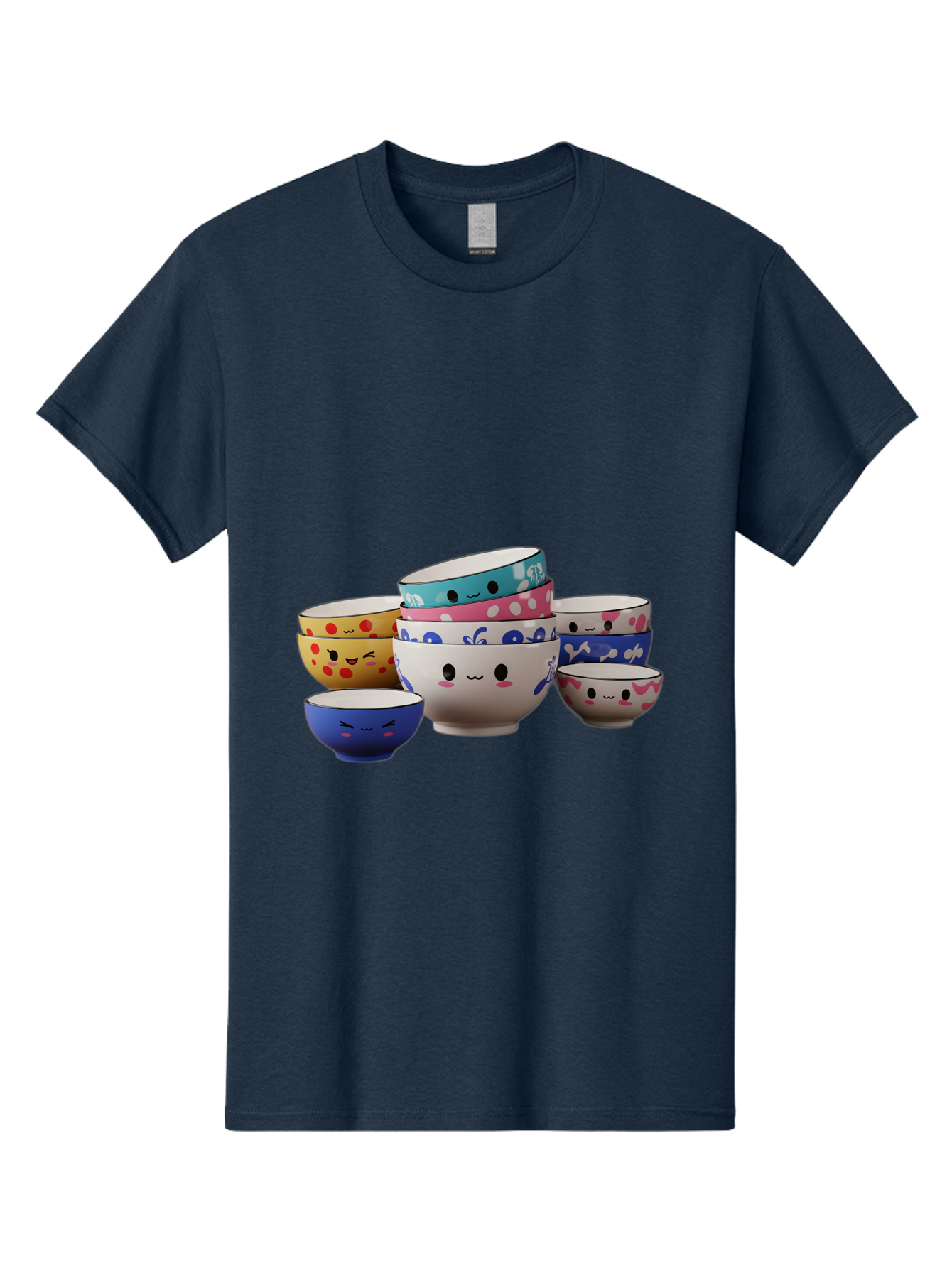 Cereal-Bowls Men'S Graphic Tee, 100% Cotton, Comfortable Casual Summer Wear, Machine Washable, Stacked Ceramic Bowls, Colorful Designs, Fun Patterns, Emotive Faces, Playful Tableware, Kawaii Style, Adorable Kitchenware, Vibrant Colors, Baa281 1