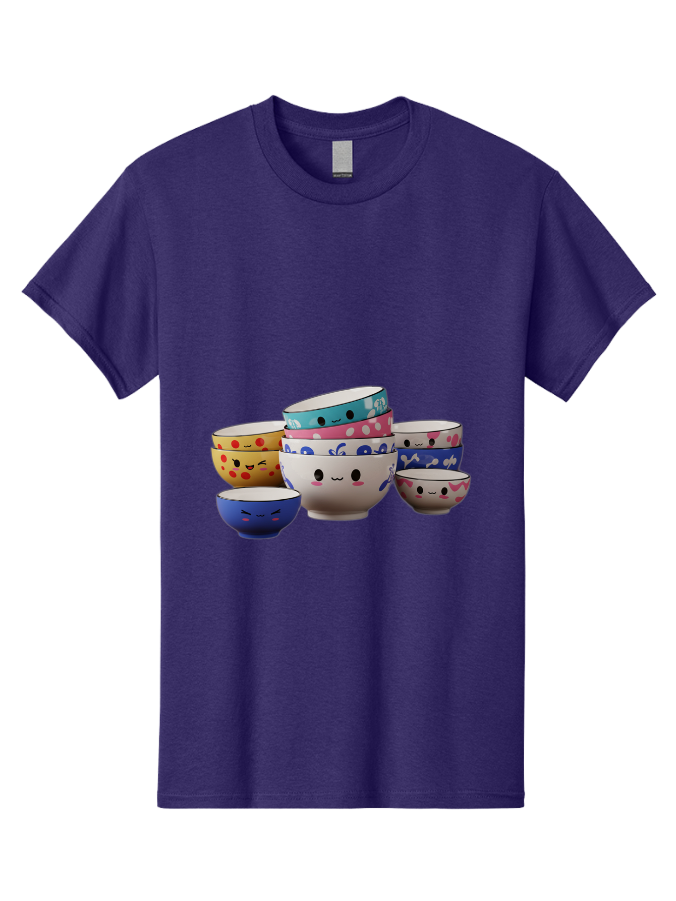 Cereal-Bowls Men'S Graphic Tee, 100% Cotton, Comfortable Casual Summer Wear, Machine Washable, Stacked Ceramic Bowls, Colorful Designs, Fun Patterns, Emotive Faces, Playful Tableware, Kawaii Style, Adorable Kitchenware, Vibrant Colors, Baa281 21