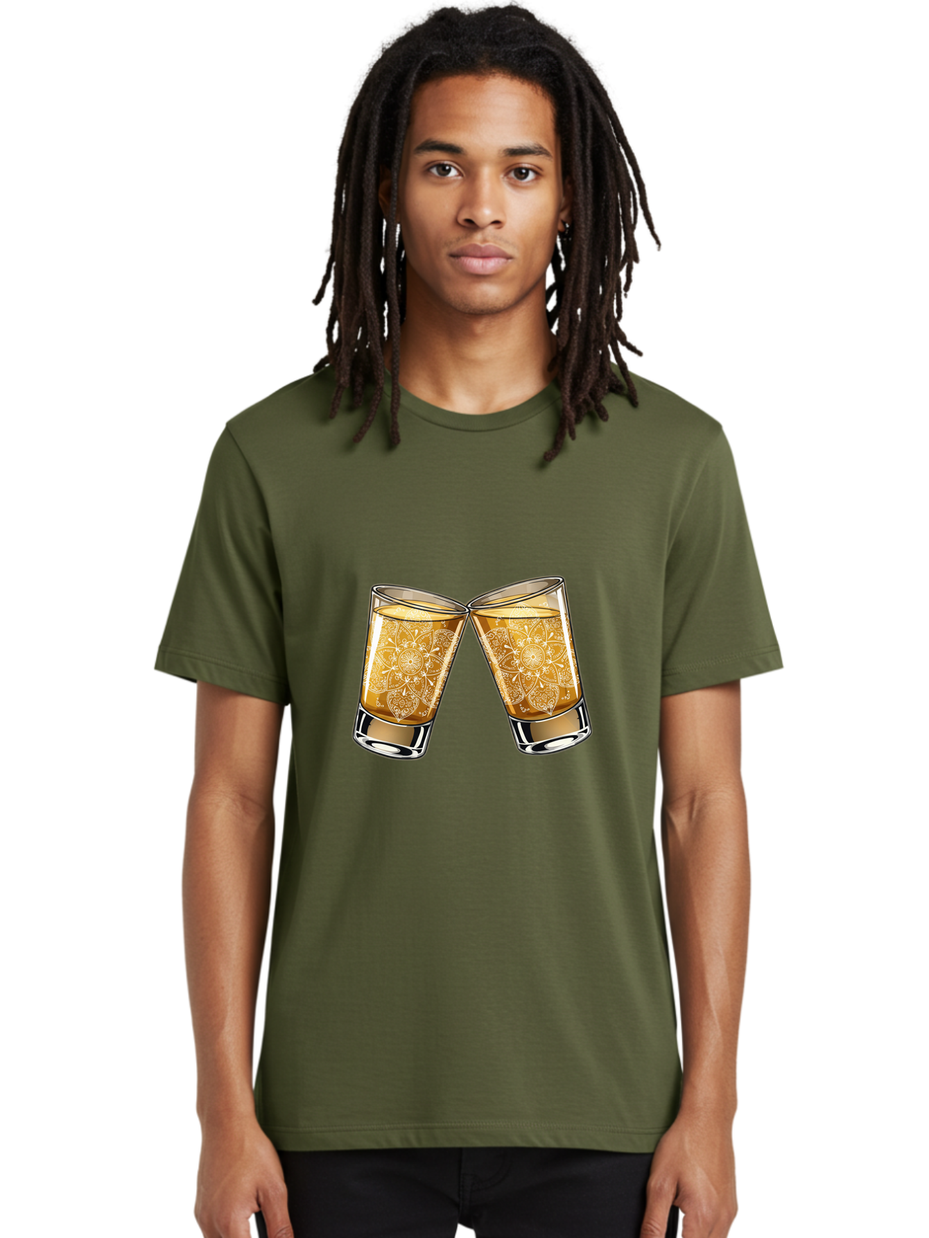 Cheers-4 Men'S Graphic Tee, 100% Cotton, Comfortable Casual Summer Wear, Machine Washable, Whiskey Glasses, Shot Glasses, Cheers Toast, Celebration Drink, Spirits, Luxury Glassware, Ornate Design, Festive Atmosphere, Party, Drink Together Baa286 2