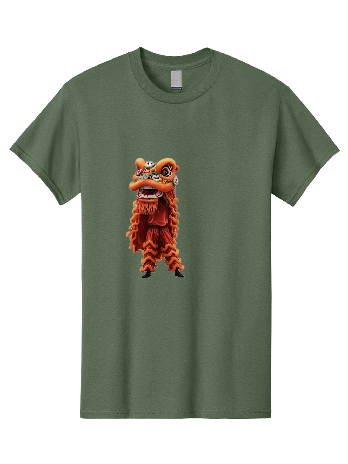 Chinese-Lion-Dance-Costume Men'S Graphic Tee, 100% Cotton, Comfortable Casual Summer Wear, Machine Washable, Chinese Lion Dance, Traditional Costume, Cultural Heritage, Mythical Creature, Vibrant Colors, Lively Performance, Intricate Design, Baa294 7