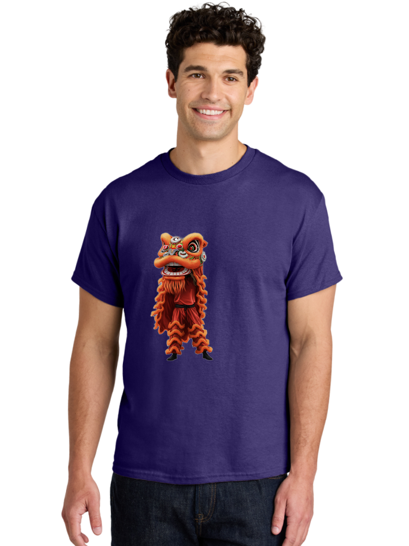 Chinese-Lion-Dance-Costume Men'S Graphic Tee, 100% Cotton, Comfortable Casual Summer Wear, Machine Washable, Chinese Lion Dance, Traditional Costume, Cultural Heritage, Mythical Creature, Vibrant Colors, Lively Performance, Intricate Design, Baa294 16