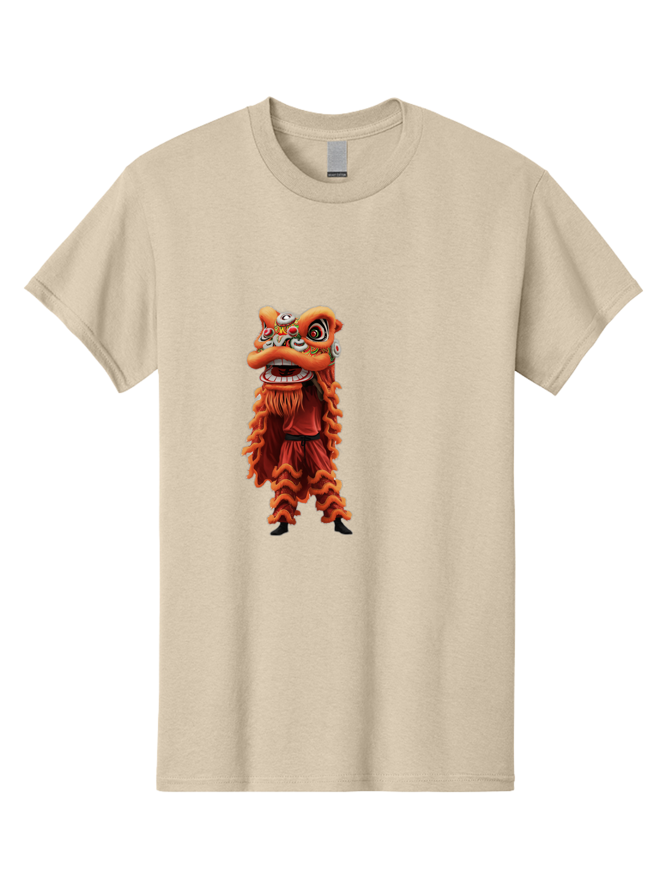 Chinese-Lion-Dance-Costume Men'S Graphic Tee, 100% Cotton, Comfortable Casual Summer Wear, Machine Washable, Chinese Lion Dance, Traditional Costume, Cultural Heritage, Mythical Creature, Vibrant Colors, Lively Performance, Intricate Design, Baa294 9