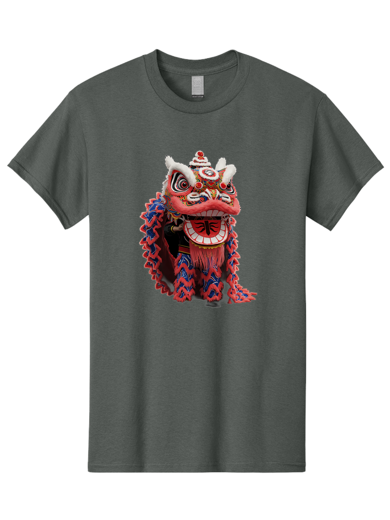 Chinese-Lion-Dance-Head Men'S Graphic Tee, 100% Cotton, Comfortable Casual Summer Wear, Machine Washable, Lion Dance Costume, Traditional Chinese Lion, Cultural Heritage, Festive Celebrations, Vibrant Colors, Intricate Designs, Baa295 25