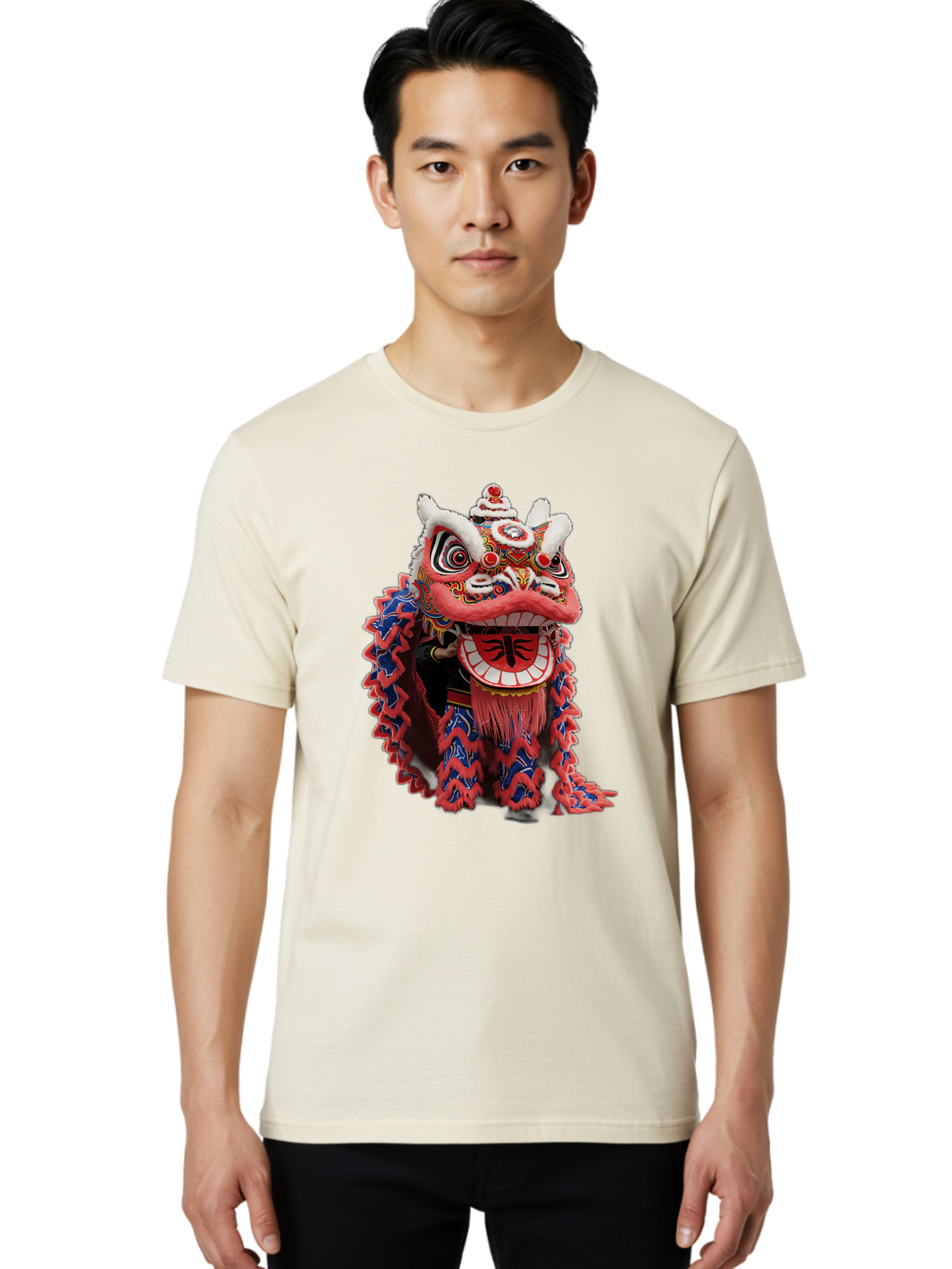 Chinese-Lion-Dance-Head Men'S Graphic Tee, 100% Cotton, Comfortable Casual Summer Wear, Machine Washable, Lion Dance Costume, Traditional Chinese Lion, Cultural Heritage, Festive Celebrations, Vibrant Colors, Intricate Designs, Baa295 24