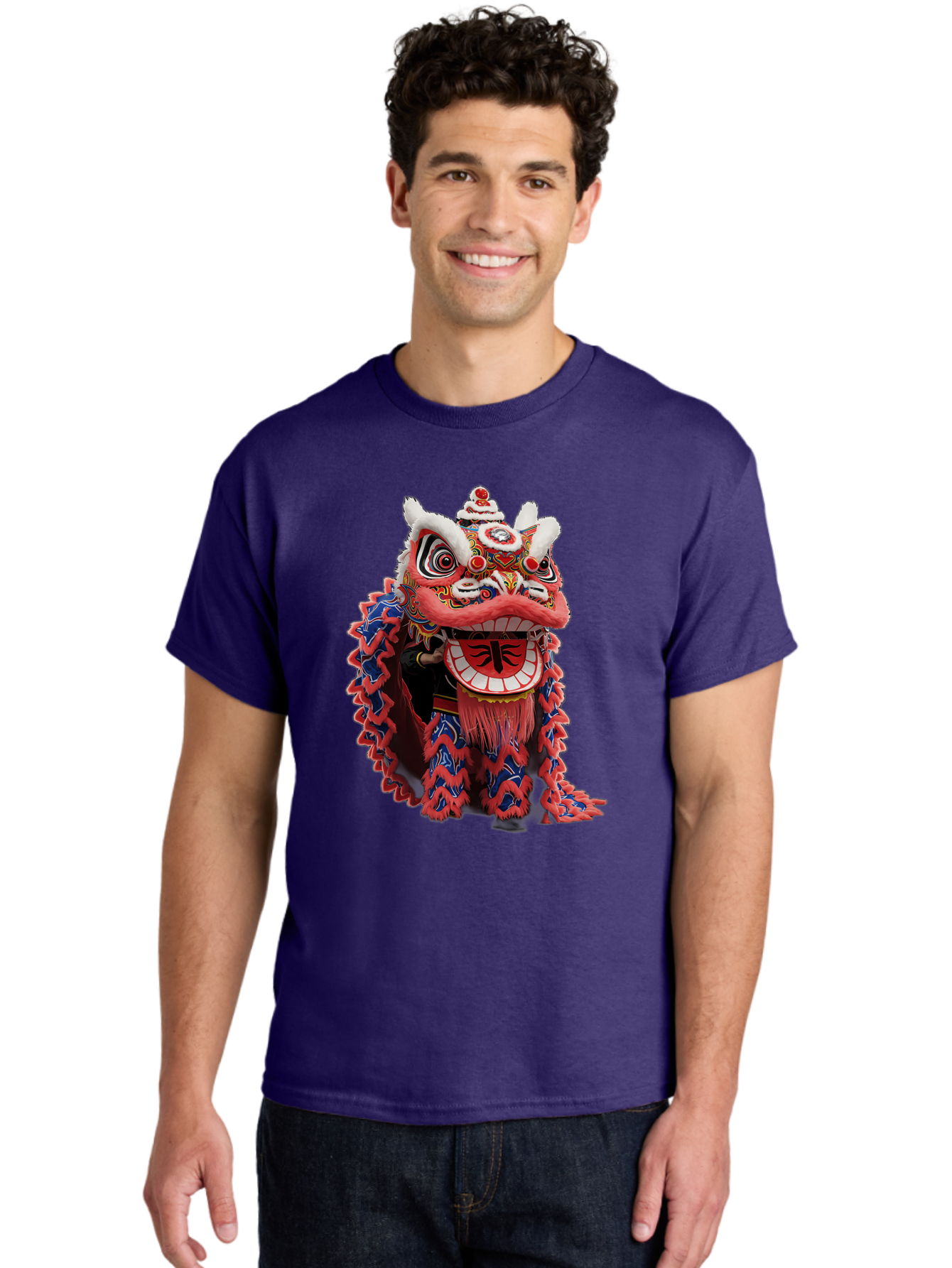 Chinese-Lion-Dance-Head Men'S Graphic Tee, 100% Cotton, Comfortable Casual Summer Wear, Machine Washable, Lion Dance Costume, Traditional Chinese Lion, Cultural Heritage, Festive Celebrations, Vibrant Colors, Intricate Designs, Baa295 28