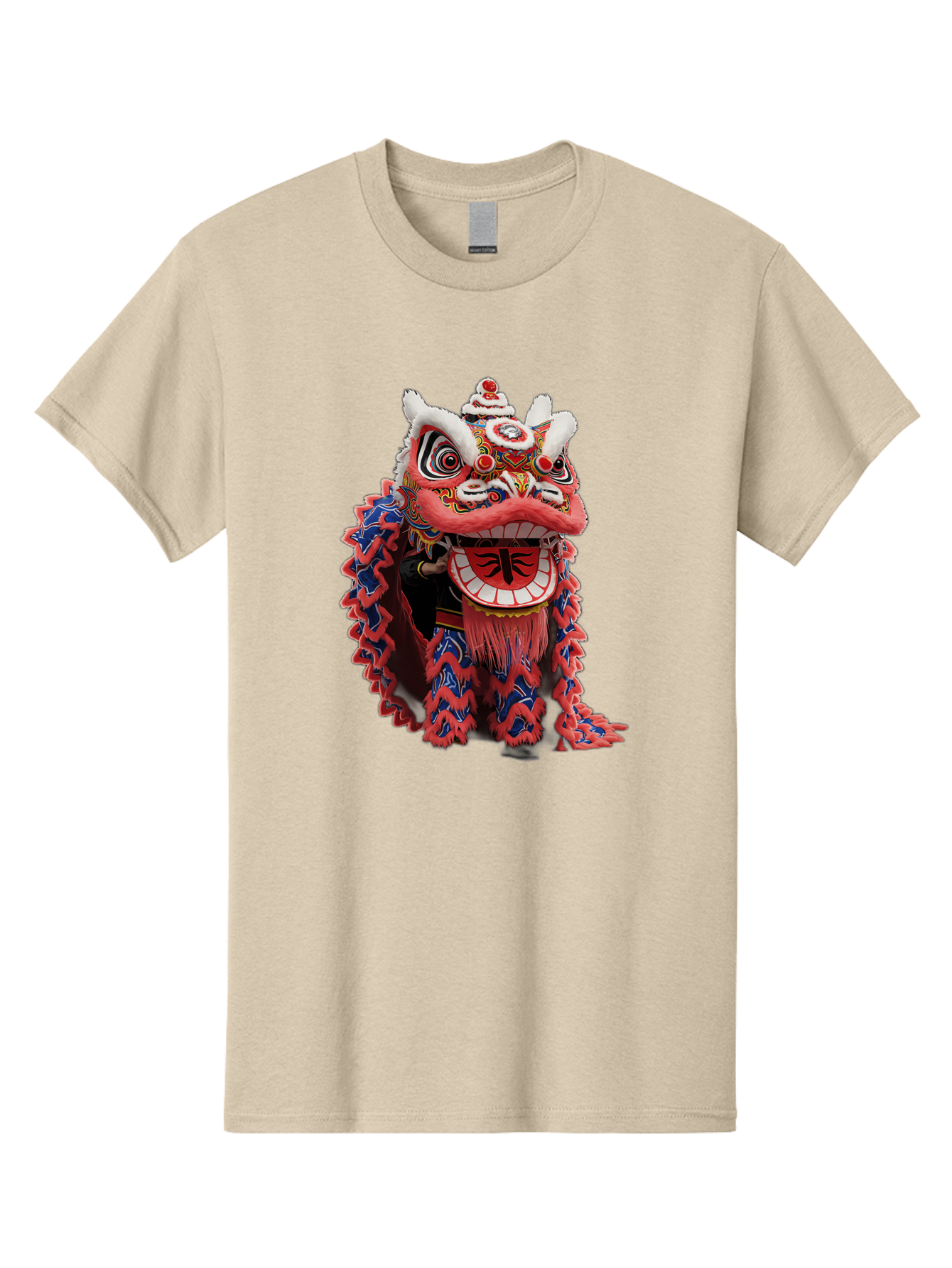 Chinese-Lion-Dance-Head Men'S Graphic Tee, 100% Cotton, Comfortable Casual Summer Wear, Machine Washable, Lion Dance Costume, Traditional Chinese Lion, Cultural Heritage, Festive Celebrations, Vibrant Colors, Intricate Designs, Baa295 1