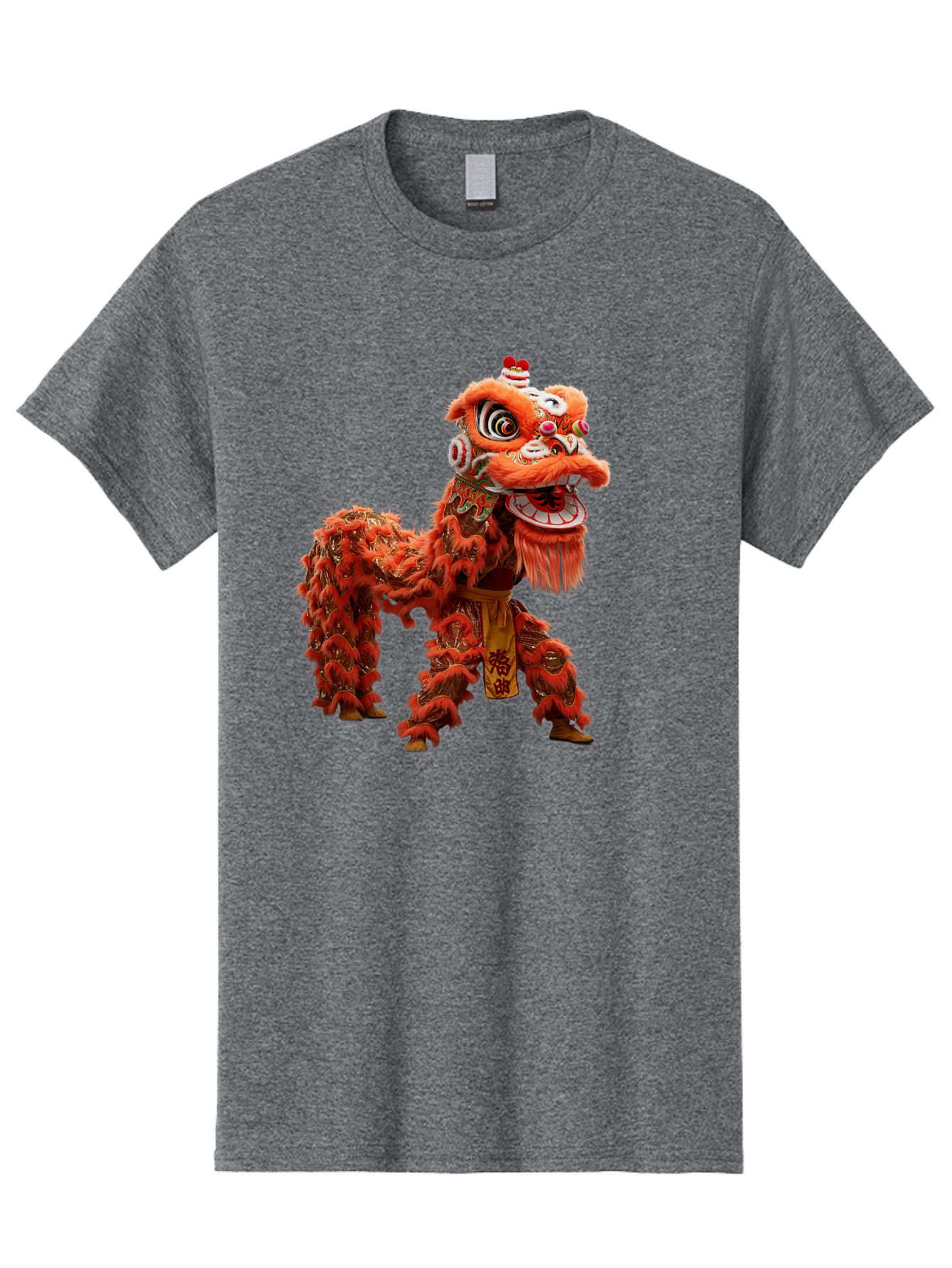 Chinese-Lion-Dance Men'S Graphic Tee, 100% Cotton, Comfortable Casual Summer Wear, Machine Washable, Lion Dance Costume, Traditional Chinese Dance, Cultural Heritage, Vibrant Orange, Festive Atmosphere, Intricate Designs, Mythical Creature, Baa296 17